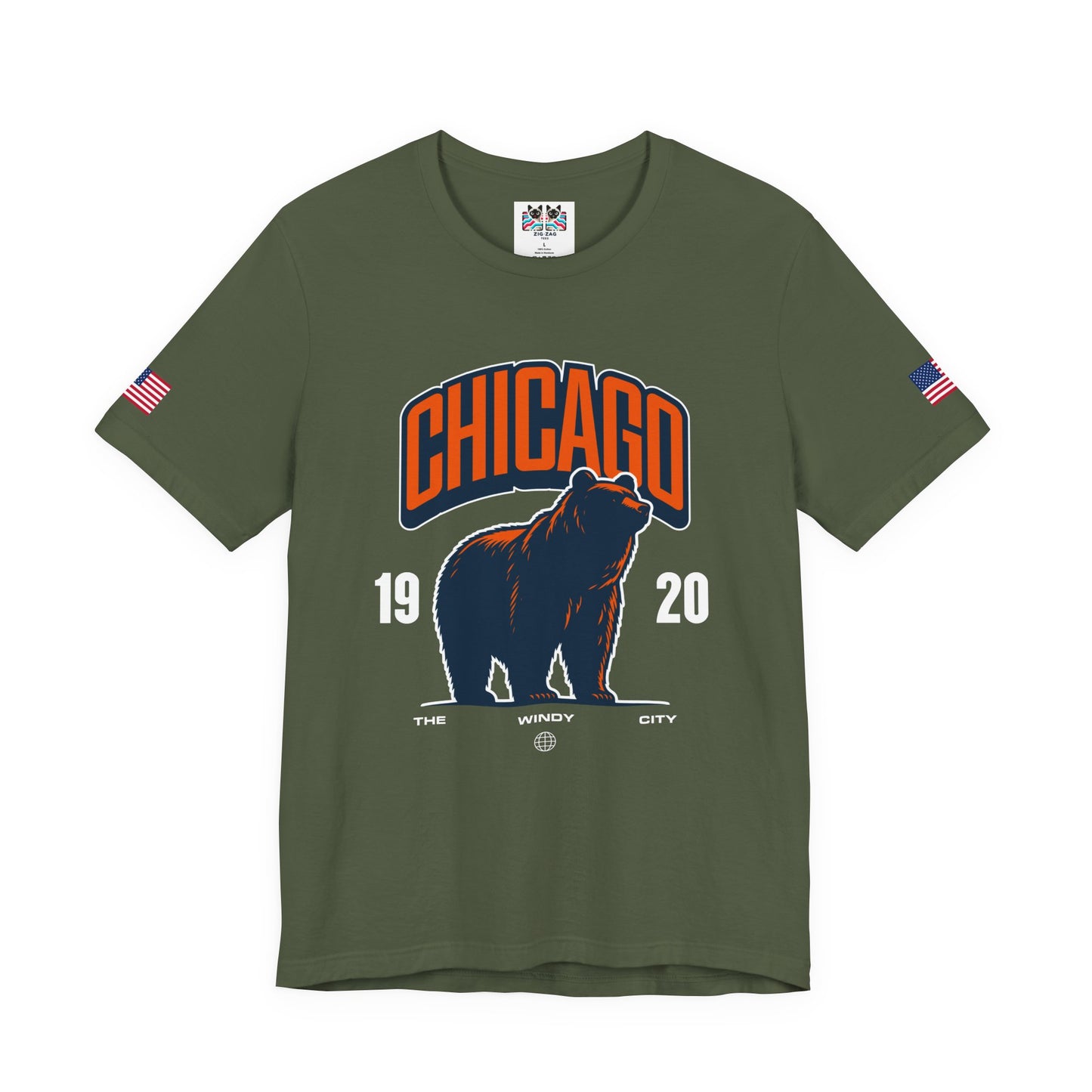 Chicago Bear T-Shirt - The Windy City 1920 Navy Orange Roaring Bear Mascot
