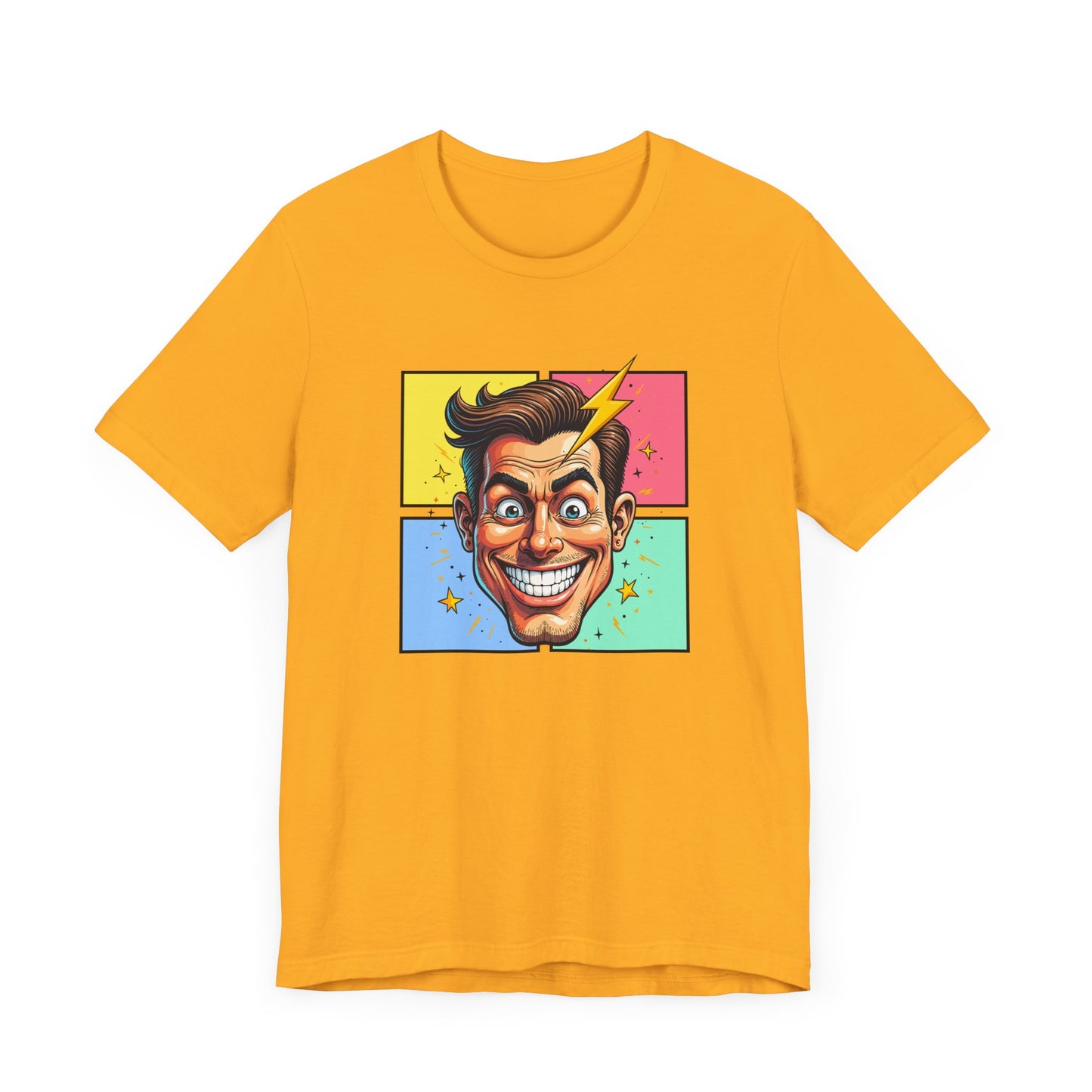 Funny Man’s Face with Lightning Forehead and Colorful Quadrant Stars Emotions Graphic T-Shirt