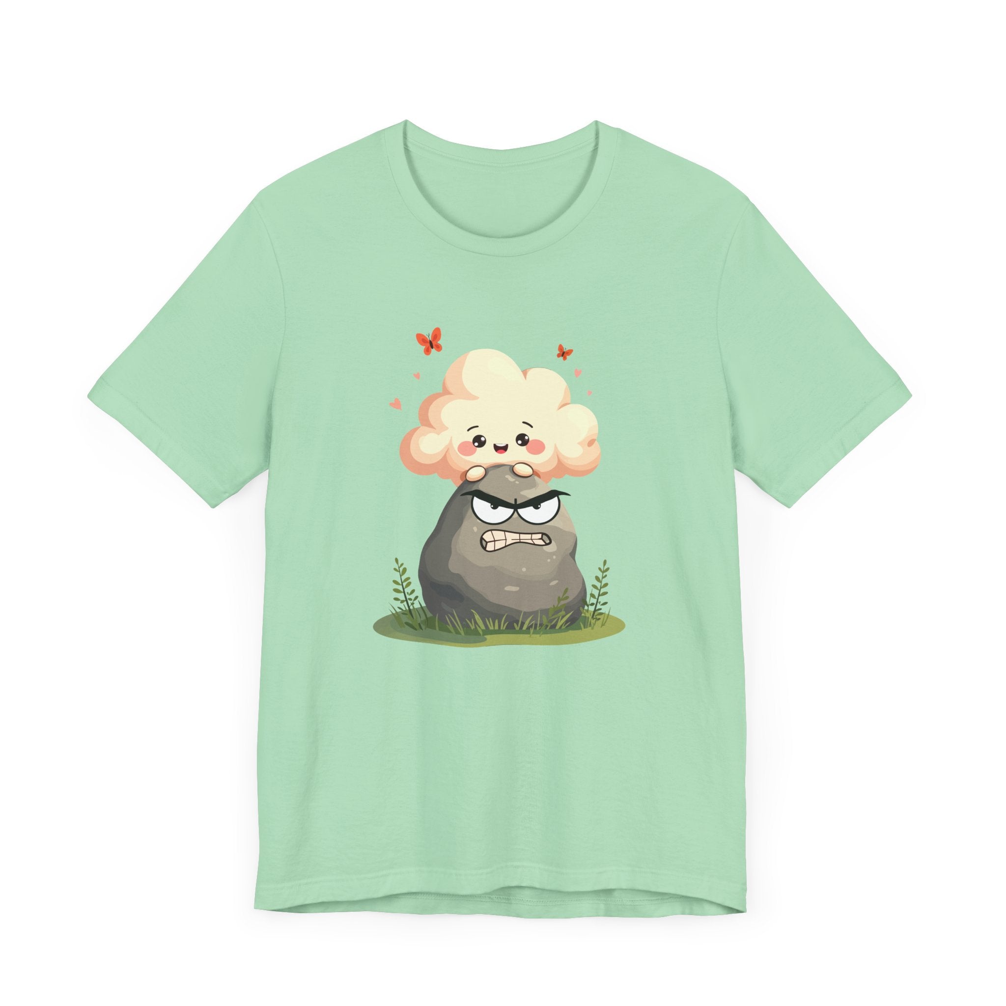 Soft but Solid - Smiling Cloud vs. Angry Rock – Playful Nature Face-Off Graphic T-Shirt