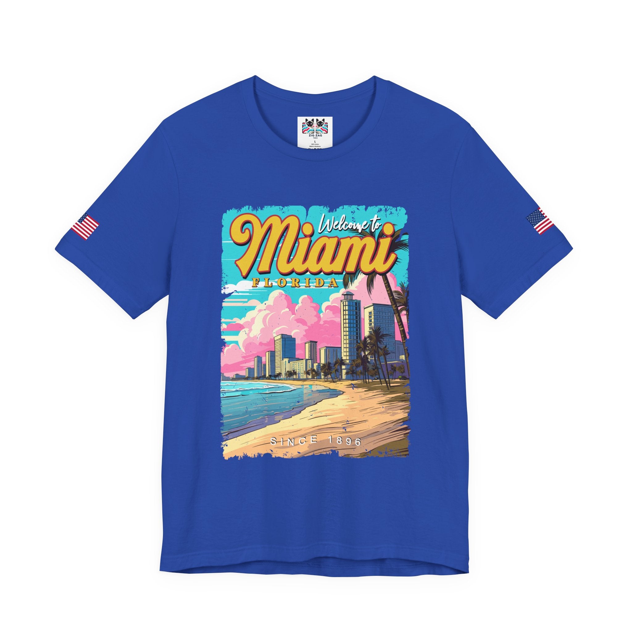 Welcome to Miami Florida T-Shirt – Since 1896 Retro Beach Skyline Poster Graphic Tee