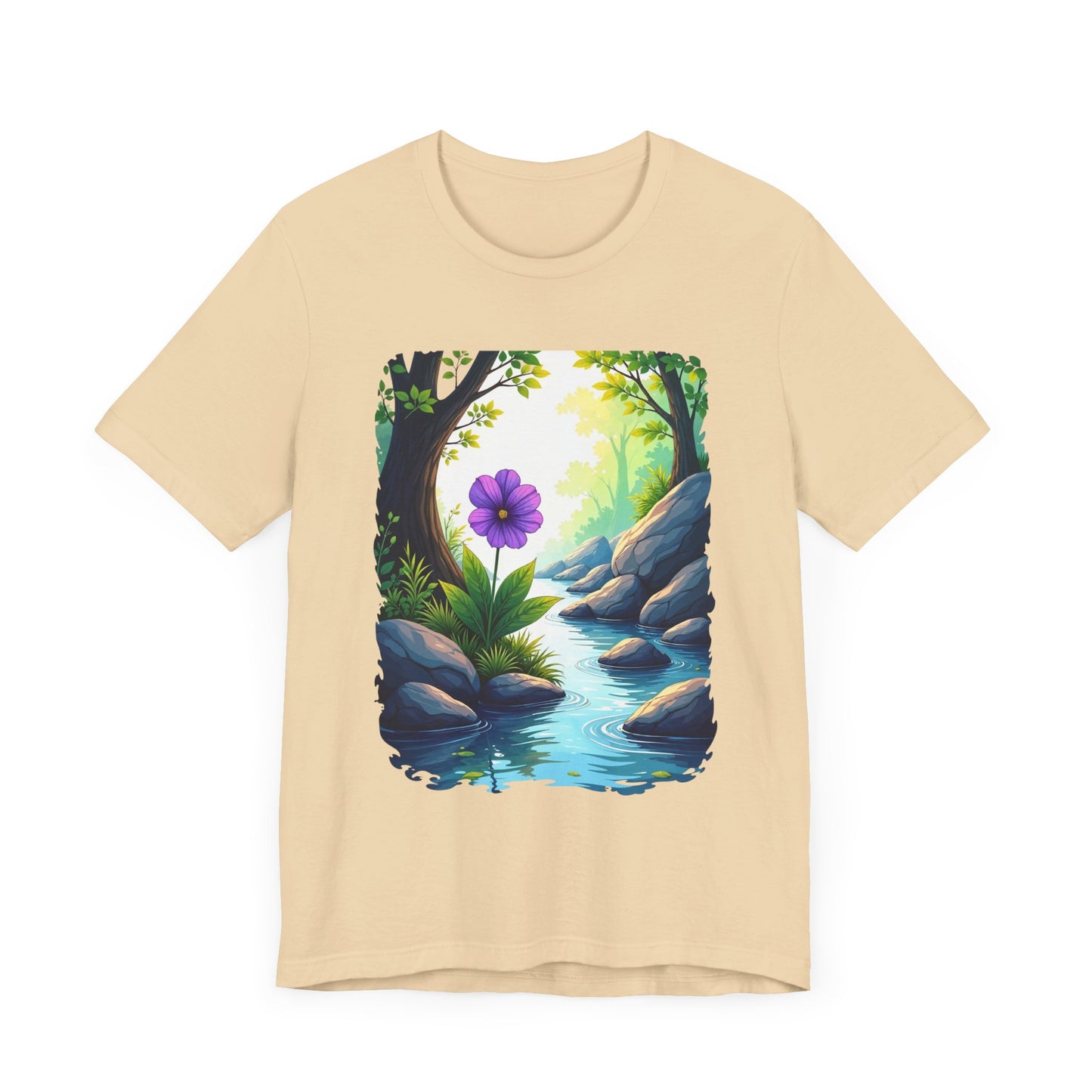 Tranquil Flower Creek T-Shirt – Nature Art Graphic Tee