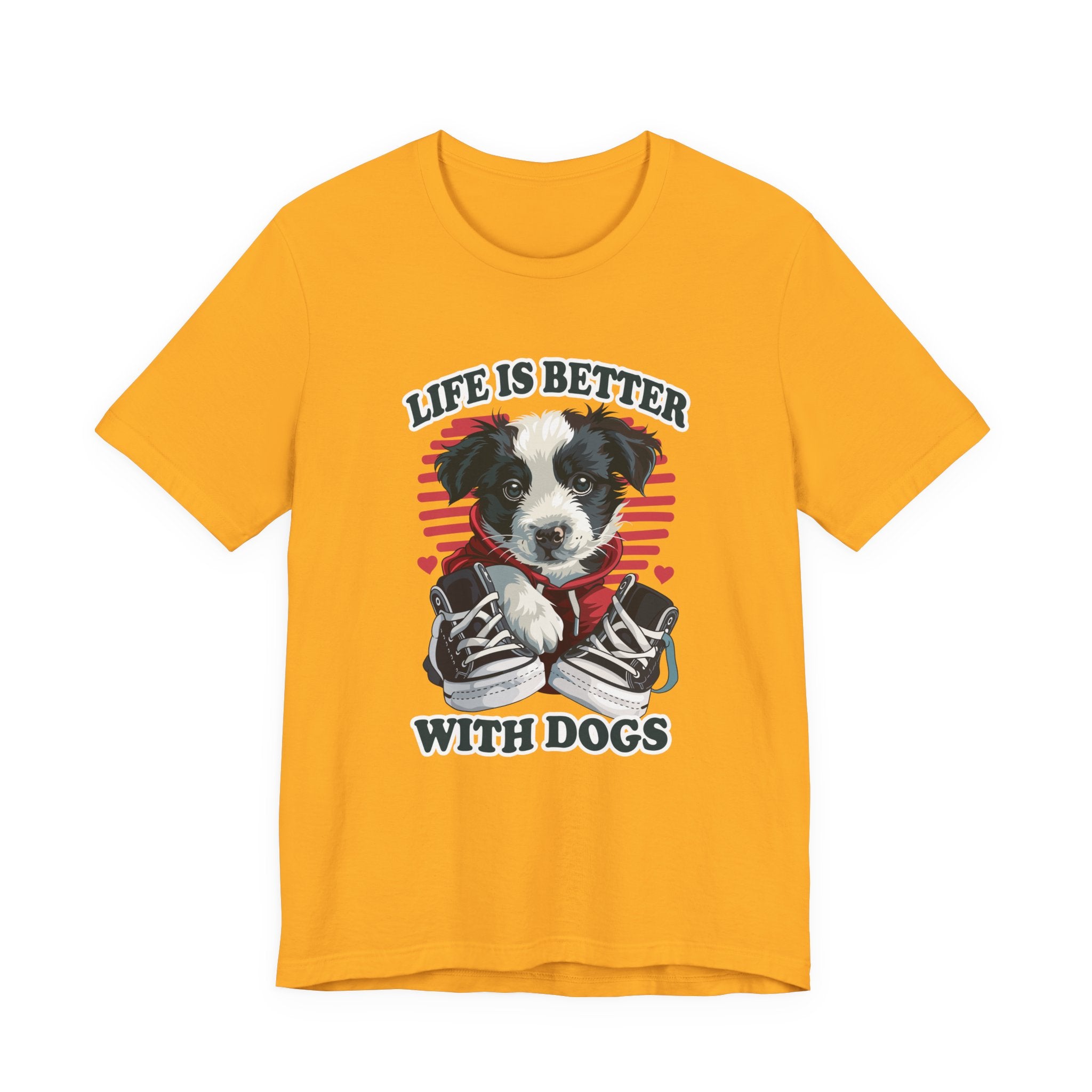 Life Is Better With Dogs T Shirt Cuddly Dog in Jacket Sitting by Shoes Graphic