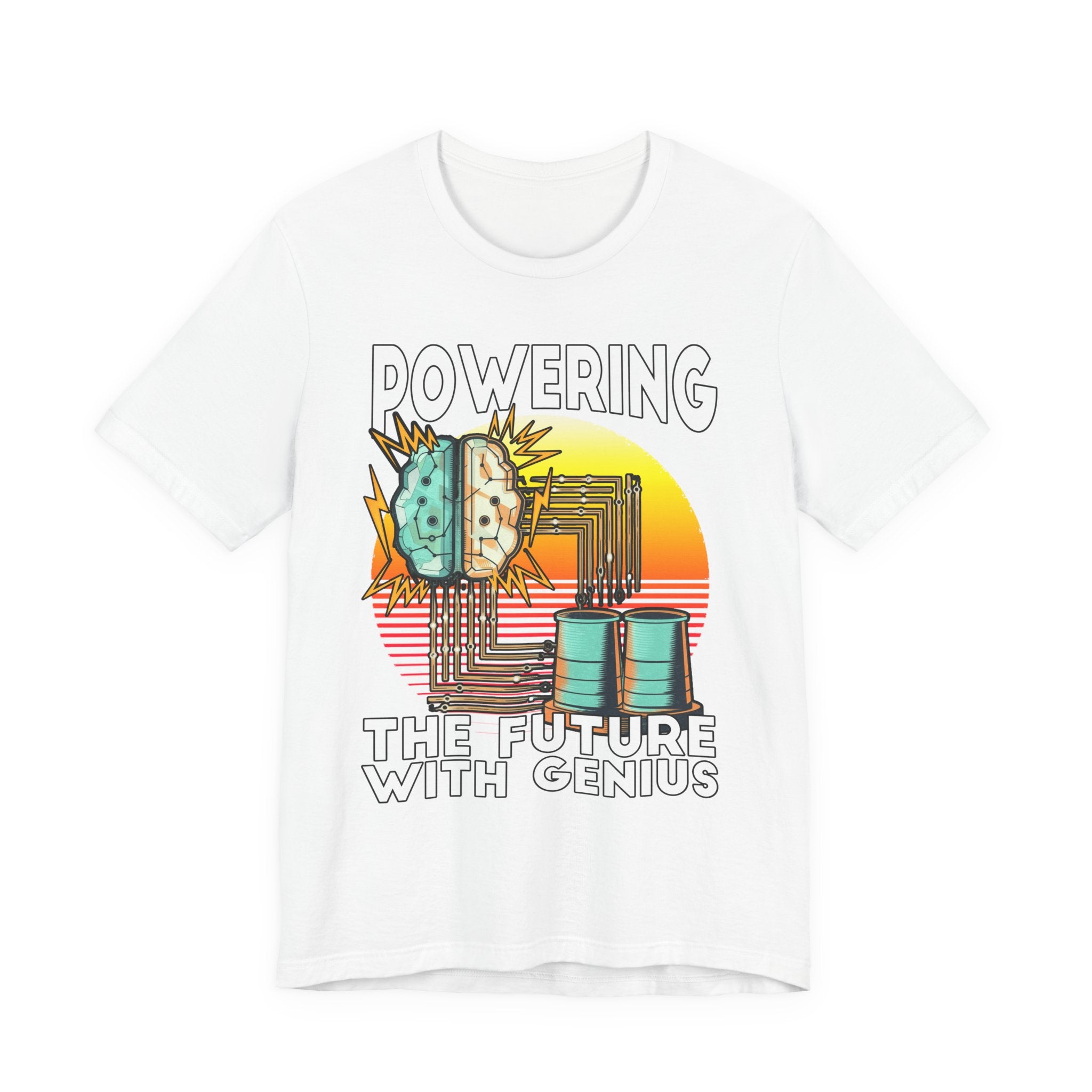 Powering the Future with Genius Tshirt – AI Brain and Tesla Turbines Graphic