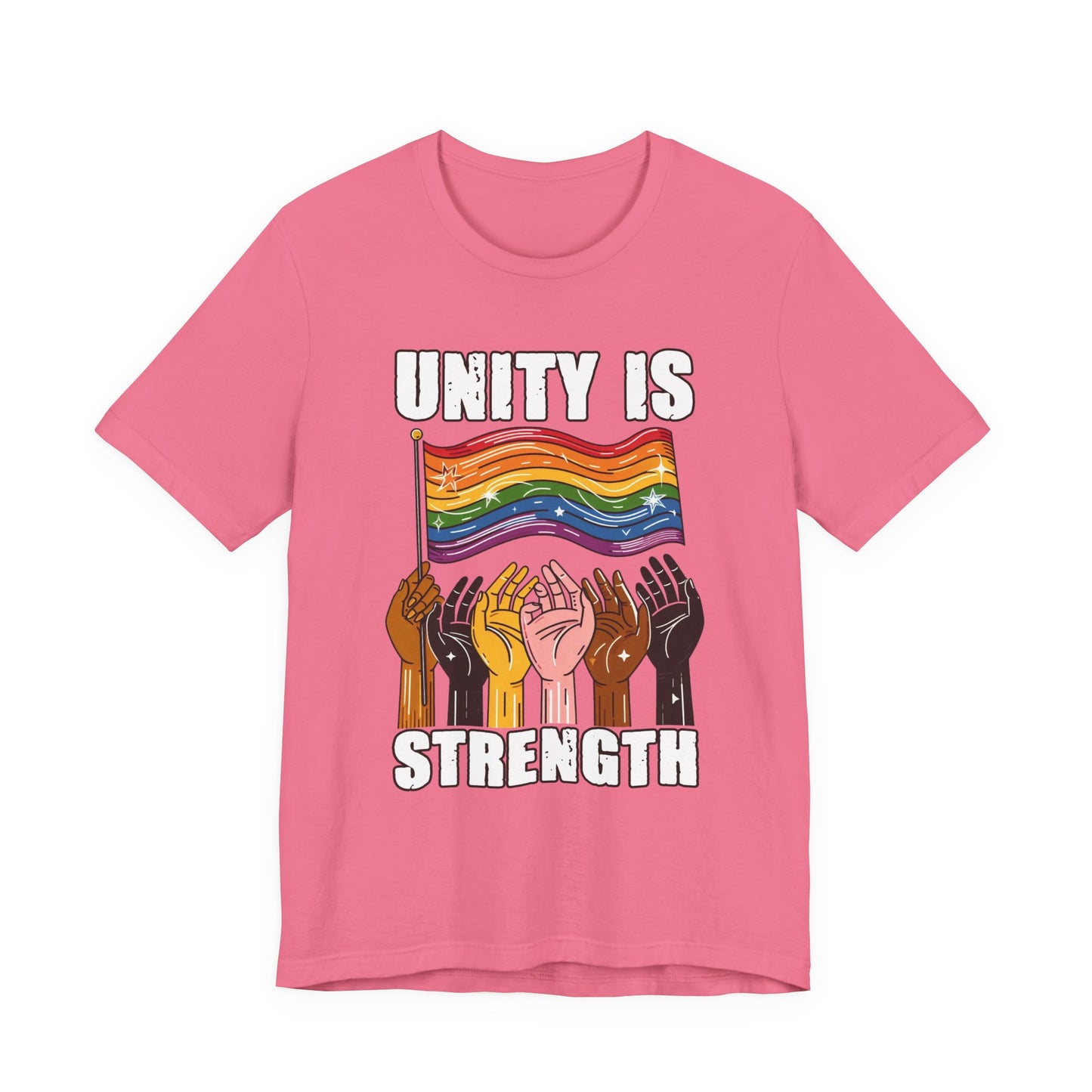 Unity Is Strength – Diverse Hands Holding Pride Flag Graphic T-Shirt