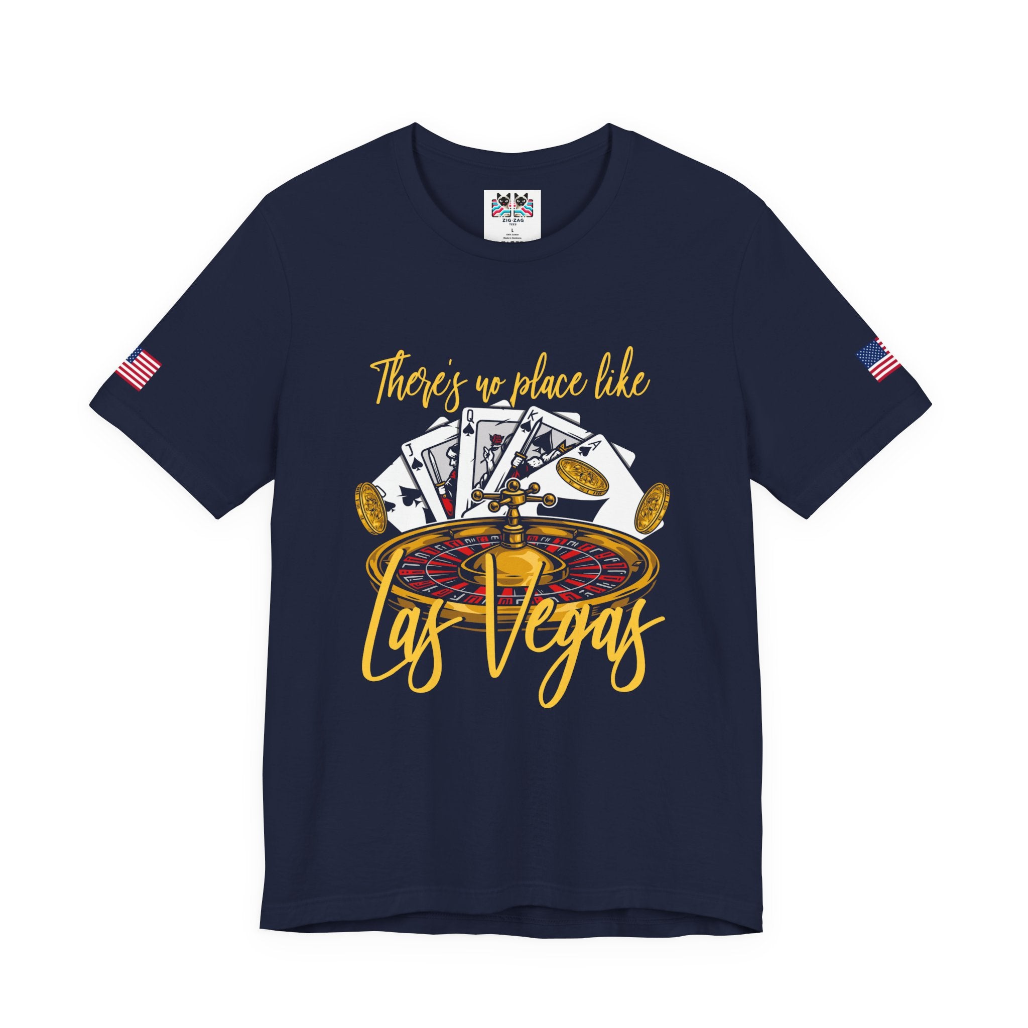 There's No Place Like Las Vegas T-Shirt – Roulette Wheel Poker Cards Casino Tee