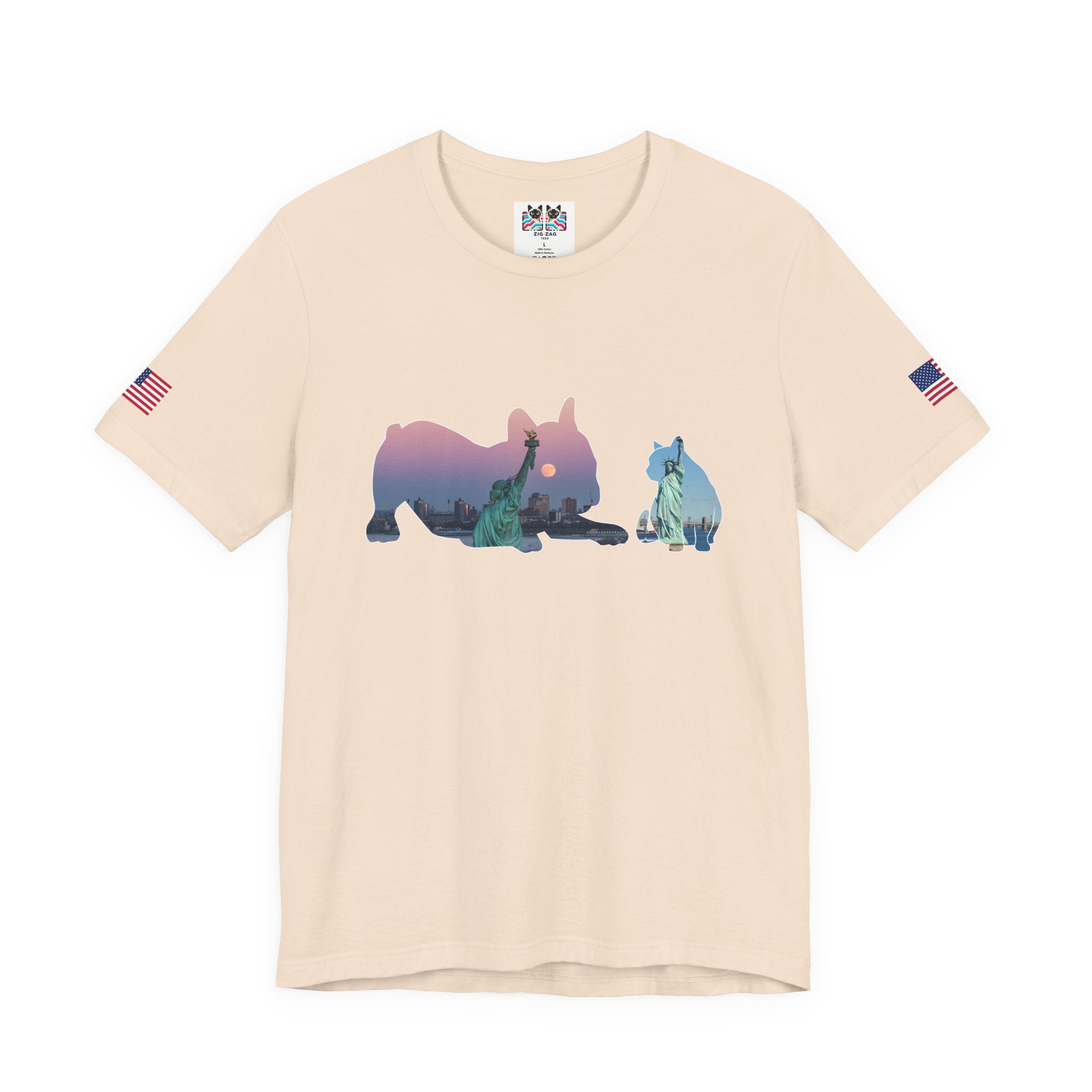 NYC Pets T-Shirt - Cat & Dog Silhouettes with New York City Skyline Brooklyn Bridge
