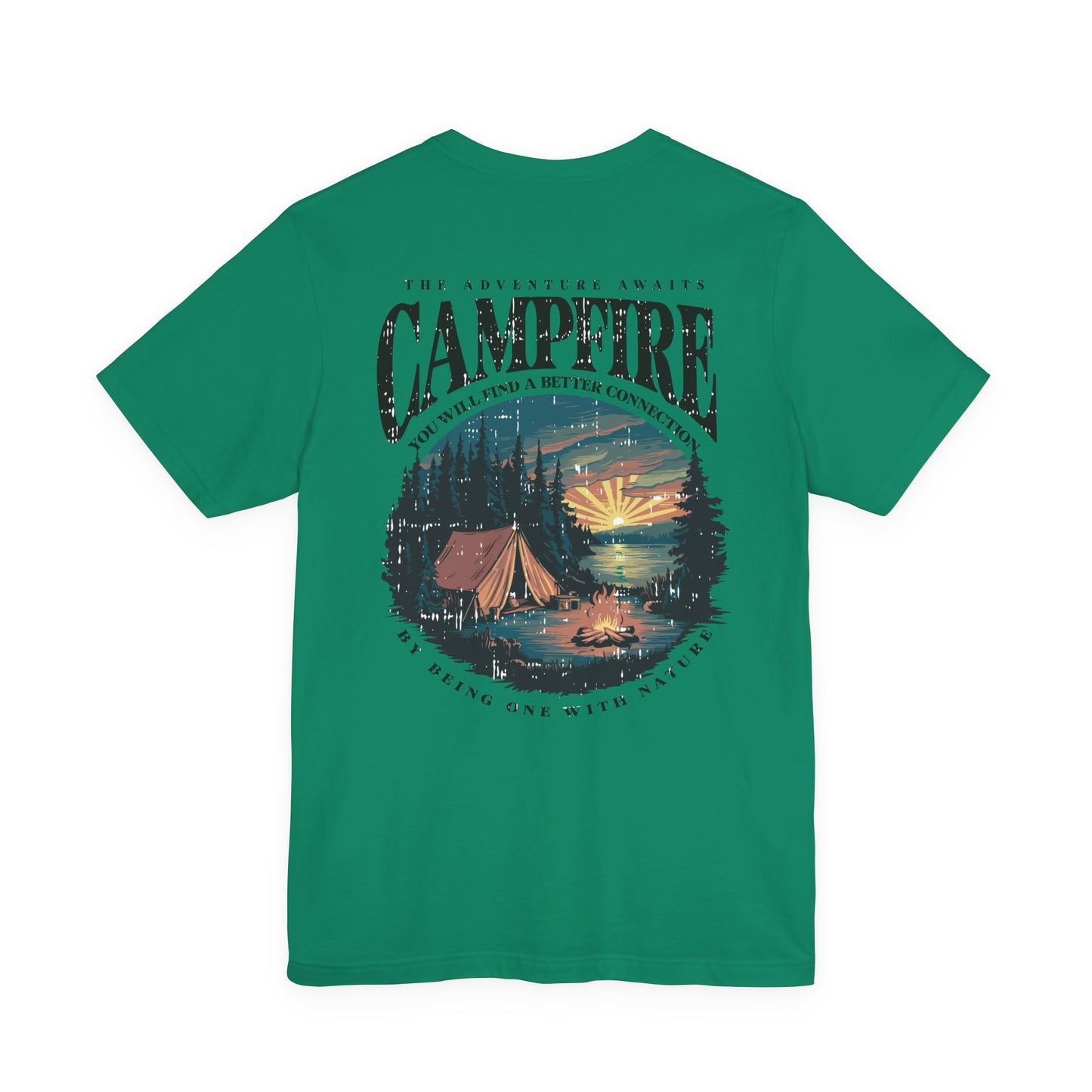 The Adventure Awaits Campfire T-Shirt – Forest Sunset Reflection Graphic