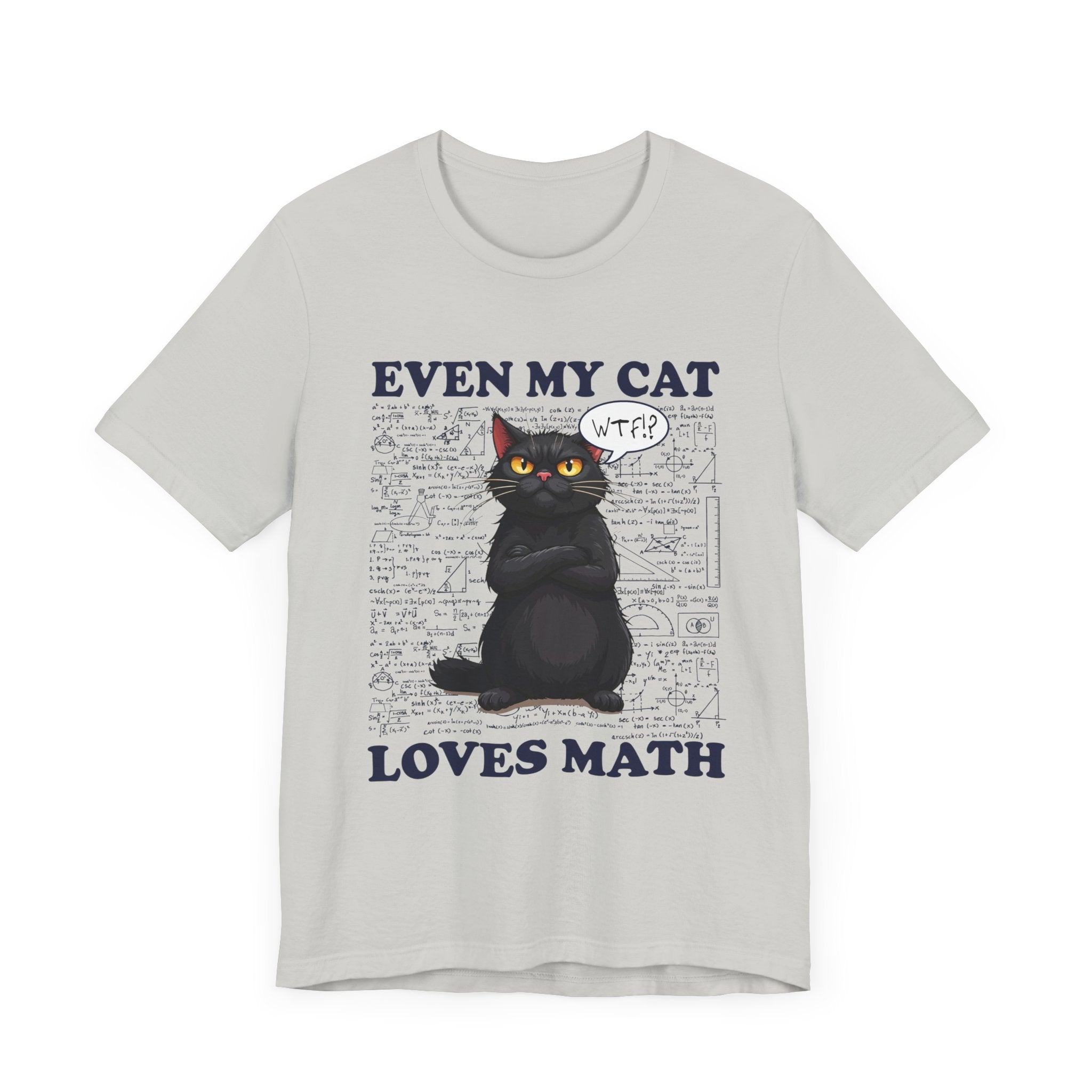 Even My Cat Loves Math T-Shirt – Funny Cat and Math Equations Graphic Tee