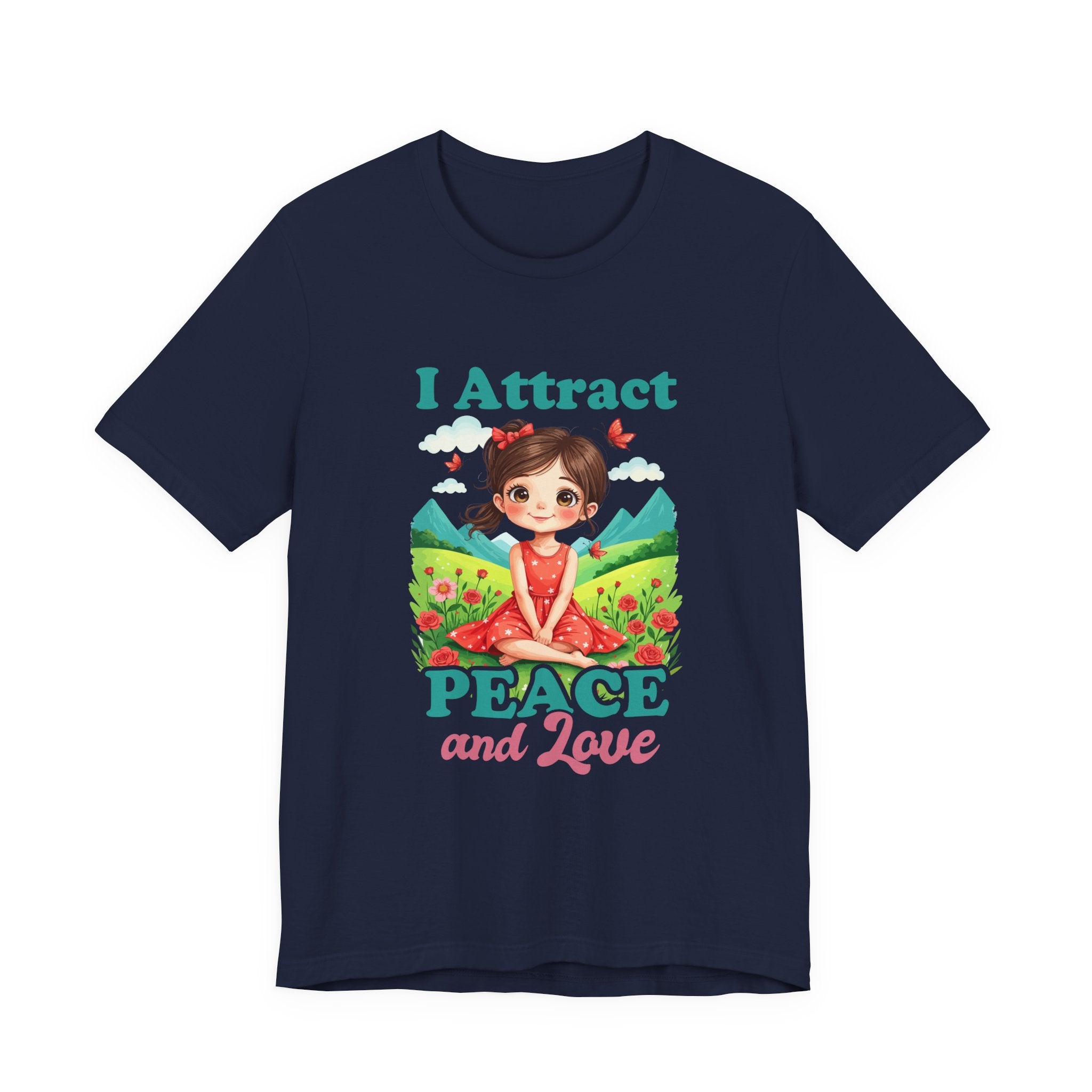 I Attract PEACE & Love – Little Girl in Nature with Butterflies Graphic T-Shirt