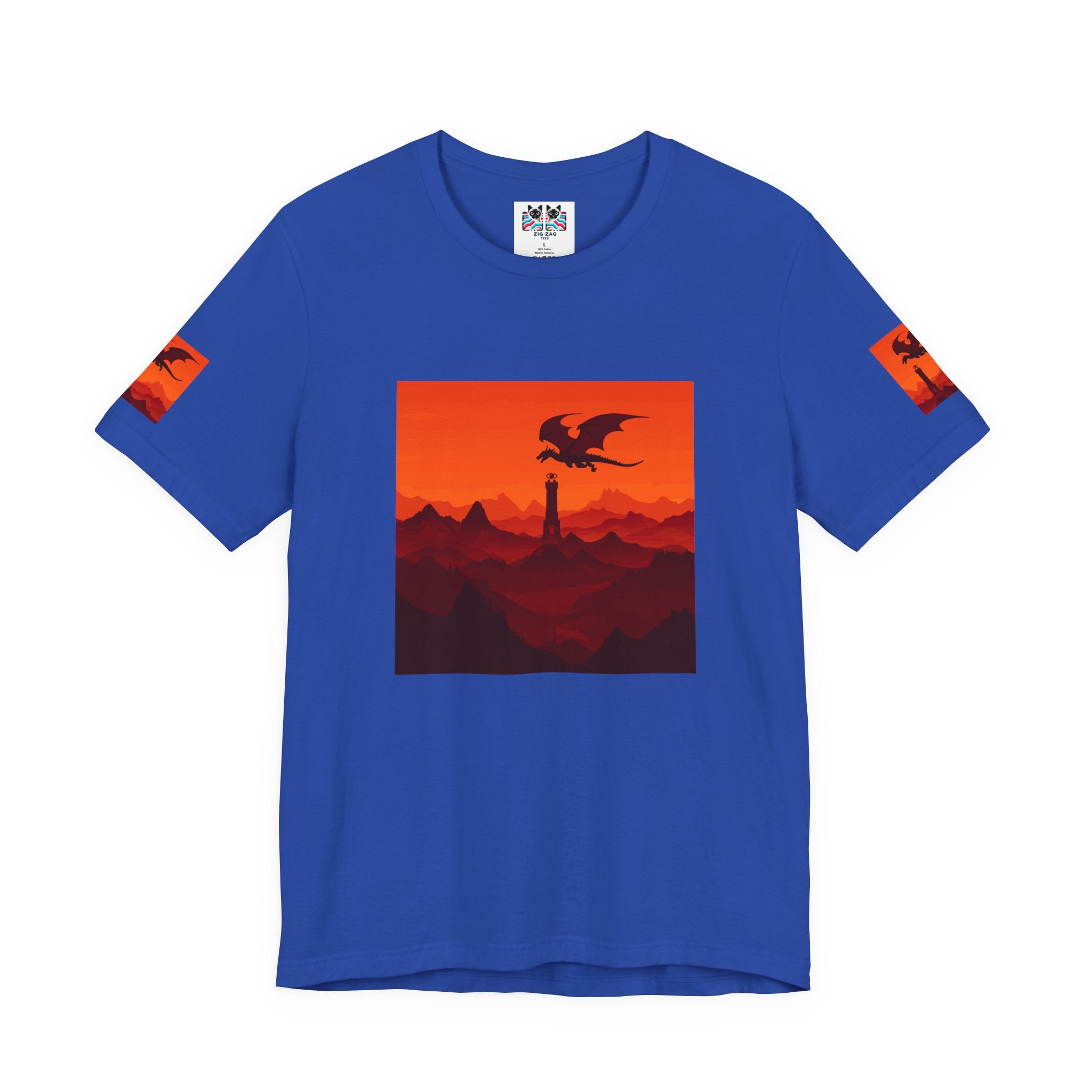 Dragon Sunset T-Shirt – Silhouette Flying Dragon Mountain Landscape Fantasy Graphic Tee