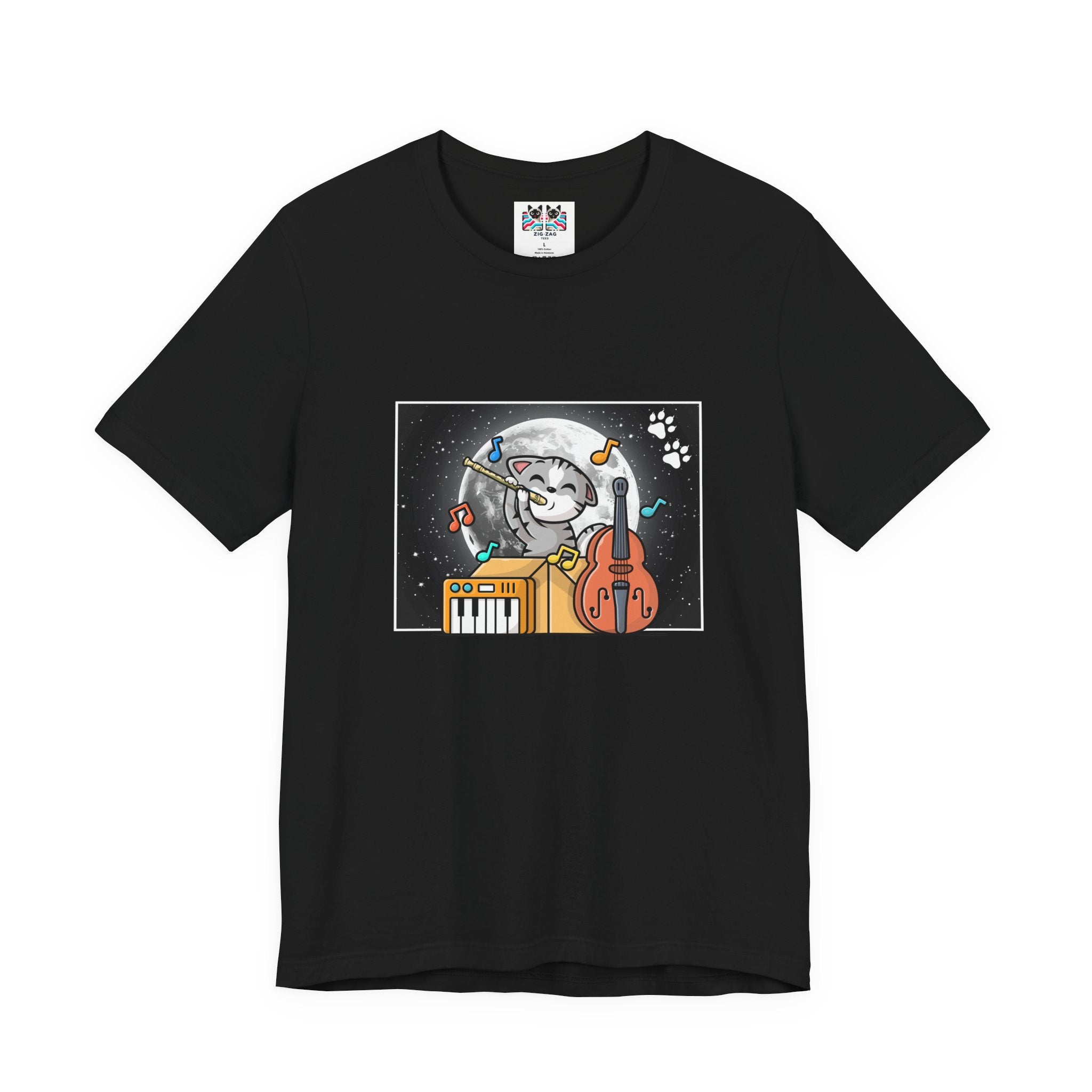 The Classic Flute Moonlight Cat Music T-Shirt