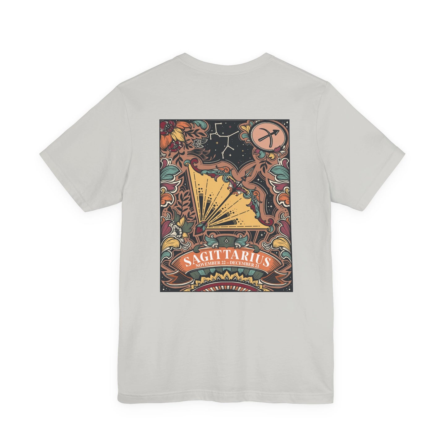 Sagittarius Zodiac T-Shirt – Constellation and Abstract Floral Design