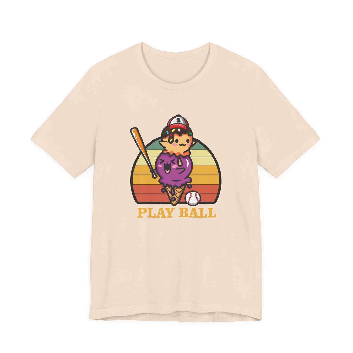 Baseball tshirt - Play Ball Drip Ice Cream Baseball Tshirt Fun Dripping Cone and Player Design