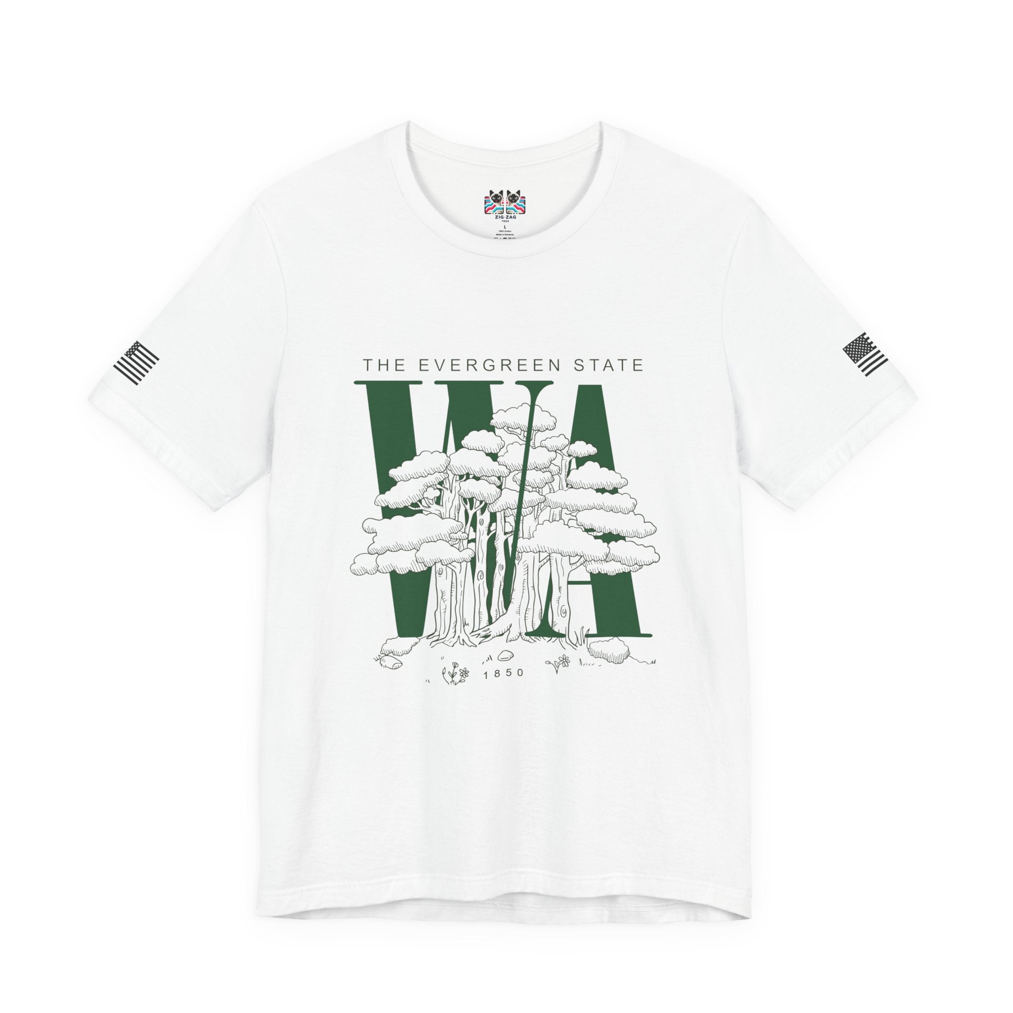 Washington WA State Evergreen State Tree Illustration T-Shirt | The Evergreen State 1850 Nature Graphic Tee