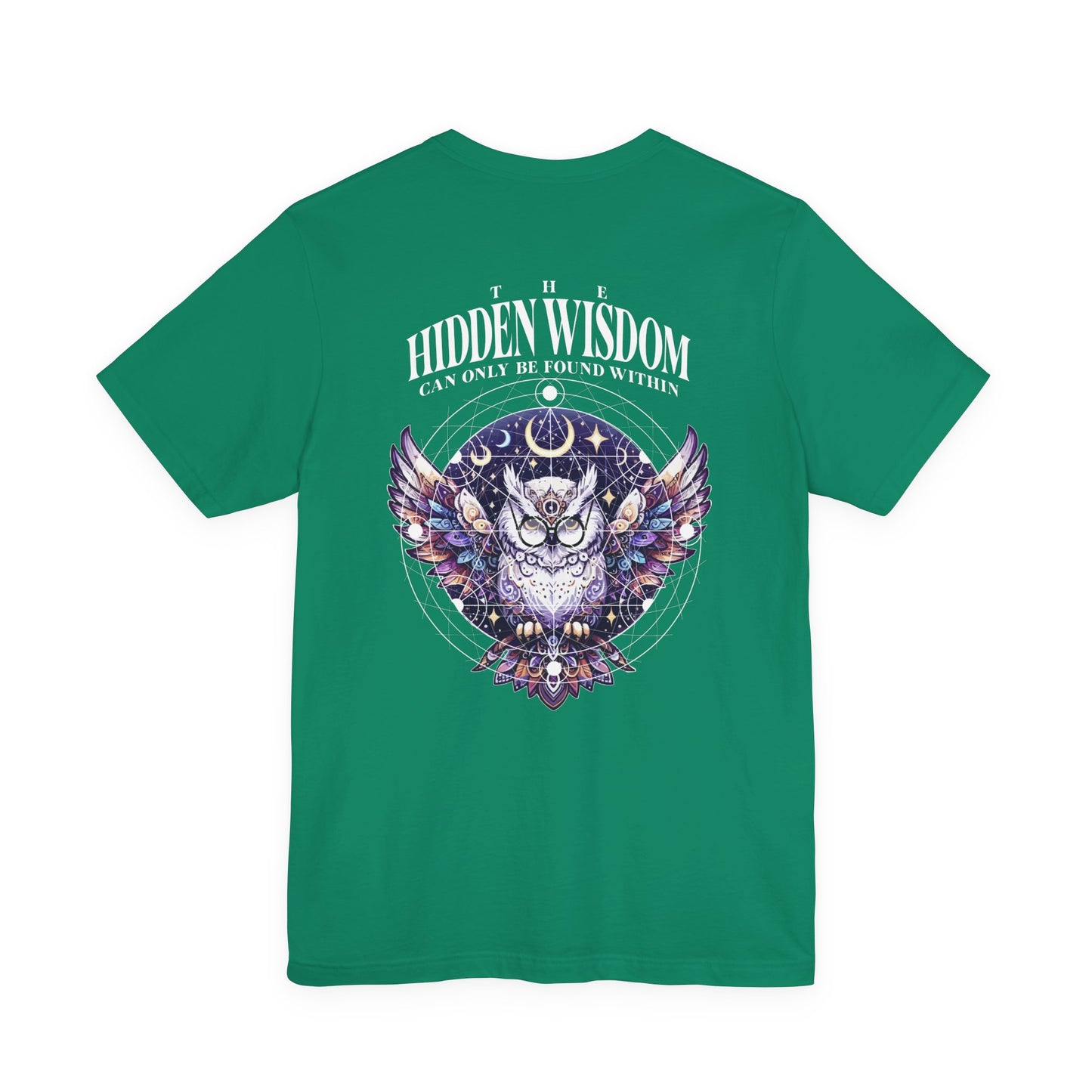 The Hidden Wisdom Within T-Shirt – Vibrant Flying Owl with Geometric Lines