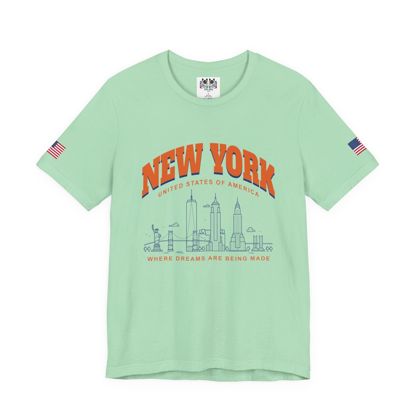 New York Dreams T-Shirt - Where Dreams Are Being Made USA Orange Blue Skyline