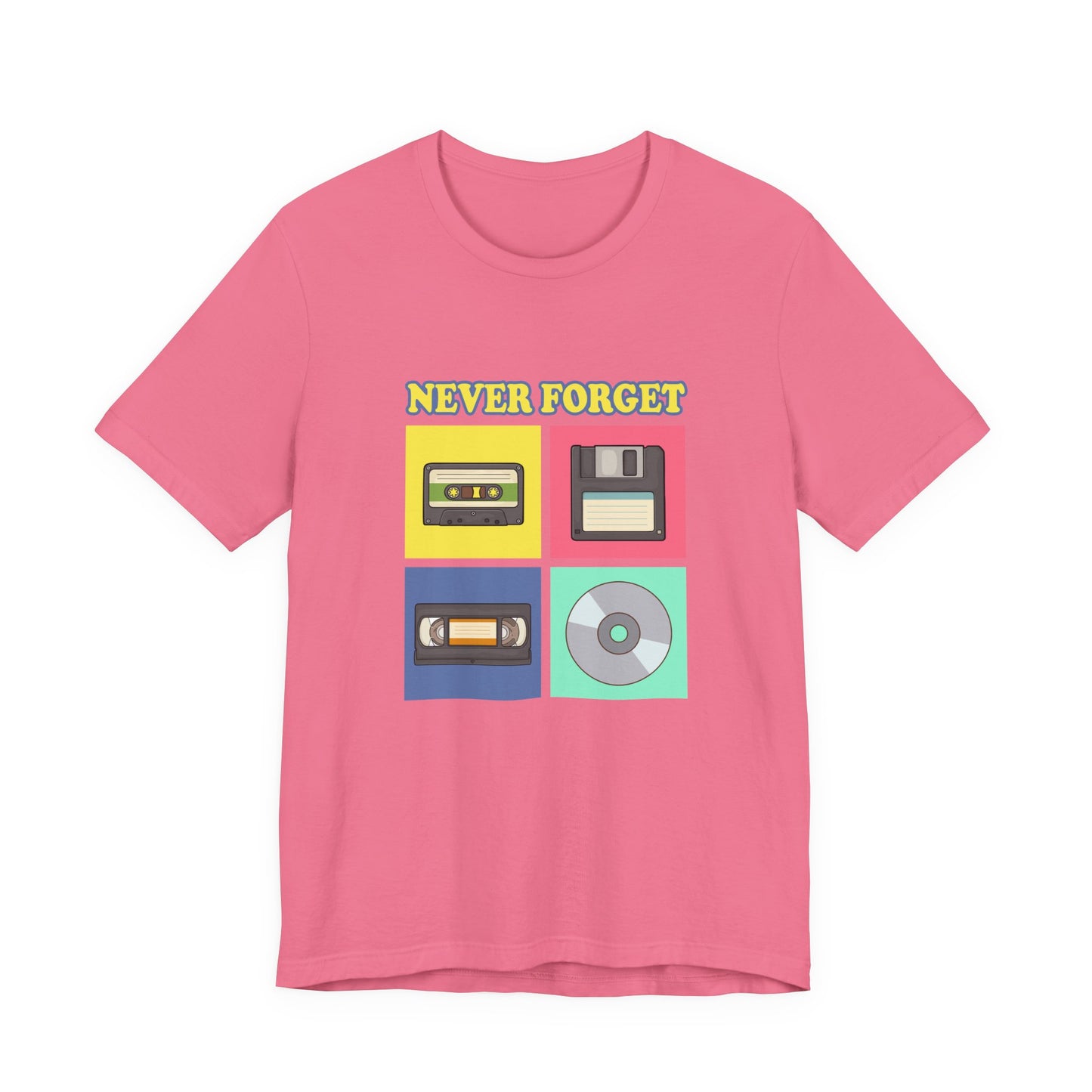 Never Forget Retro Media Tshirt Floppy Disk Cassette Tape Recorder CD Graphic