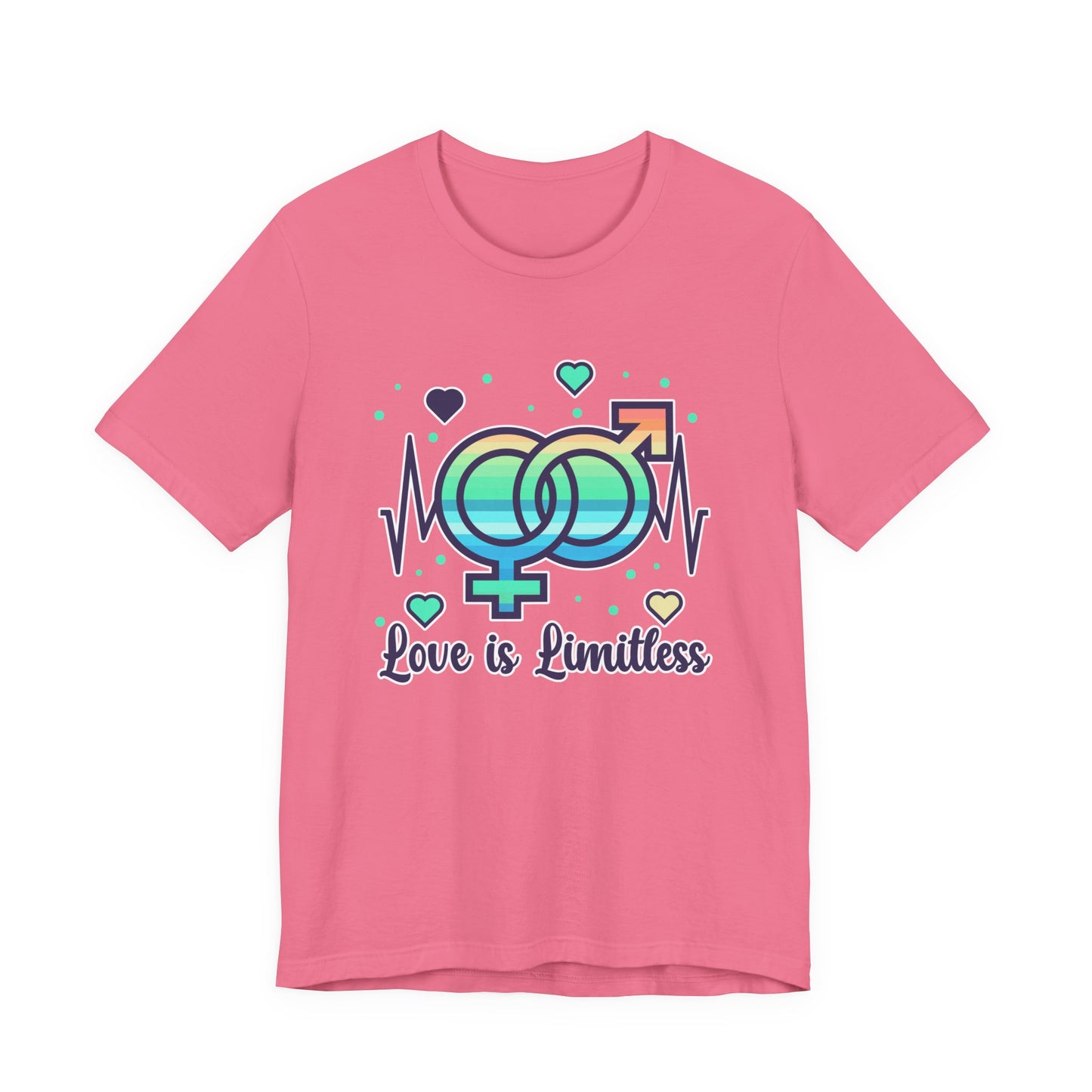 Love Is Limitless – Interconnected Gender Symbols & Heart Graphic T-Shirt