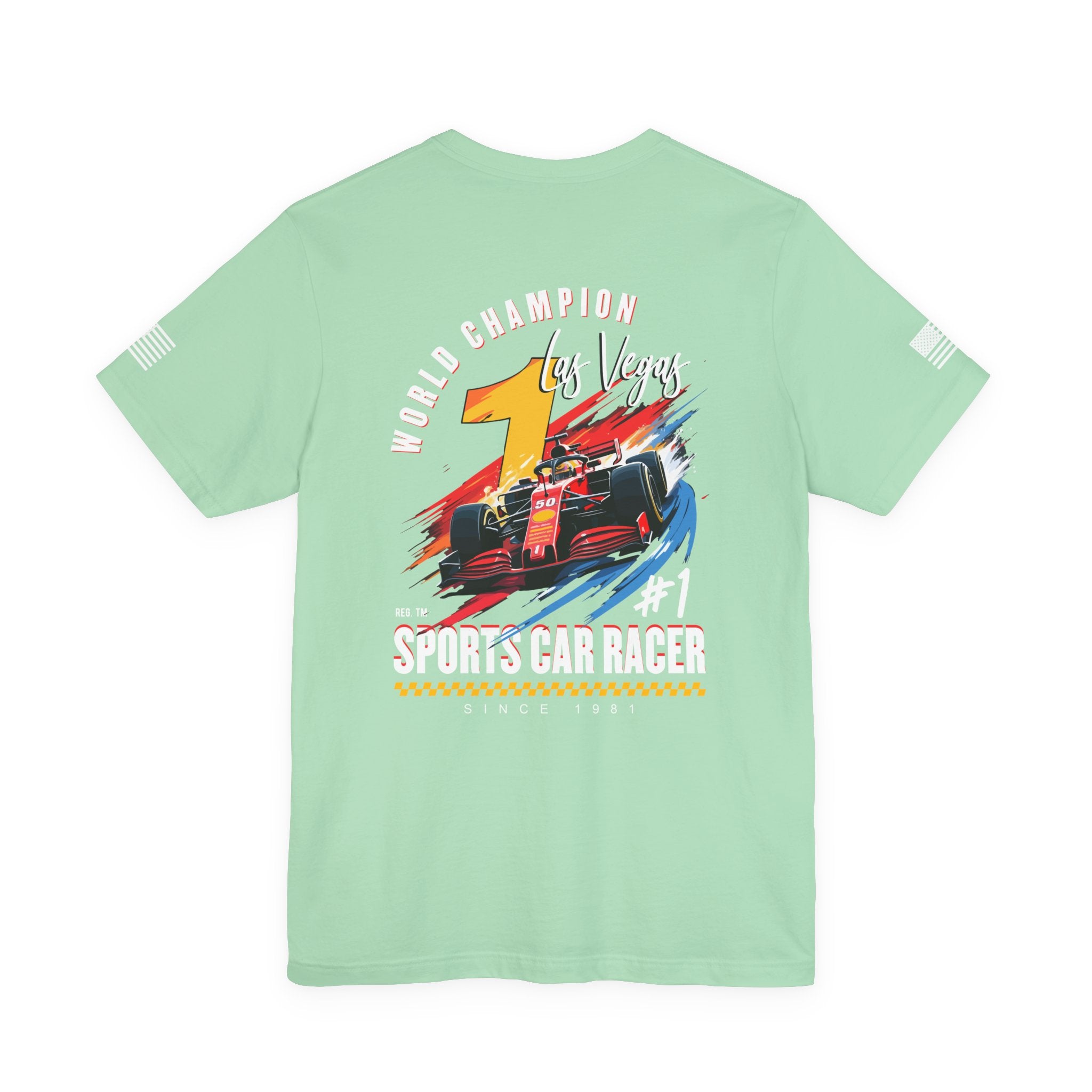 Las Vegas World Champion Sports Car Racer Front & Back T-Shirt – Formula Racing Graphic Tee