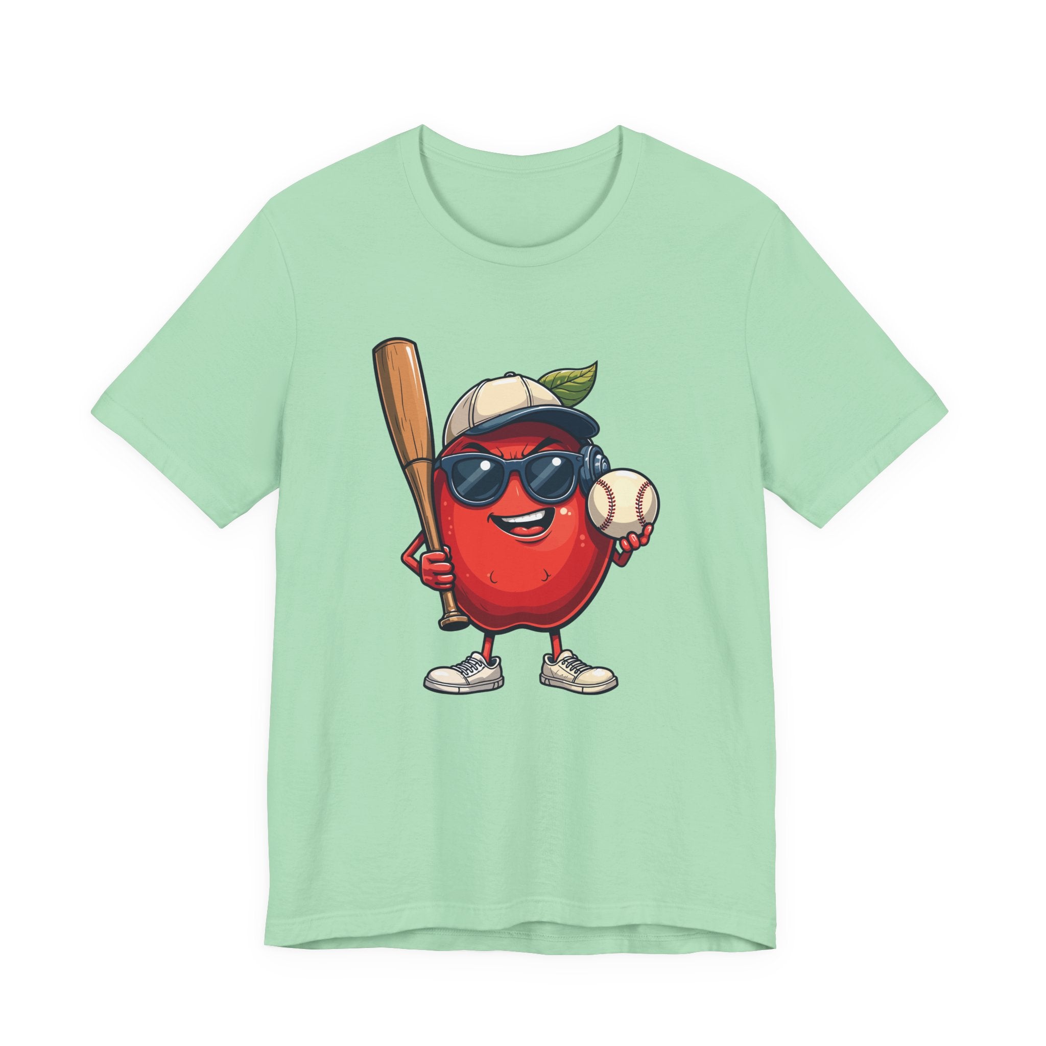 Aggressive Apple Baseball Mascot Tshirt Bold Sports Fruit Character Design