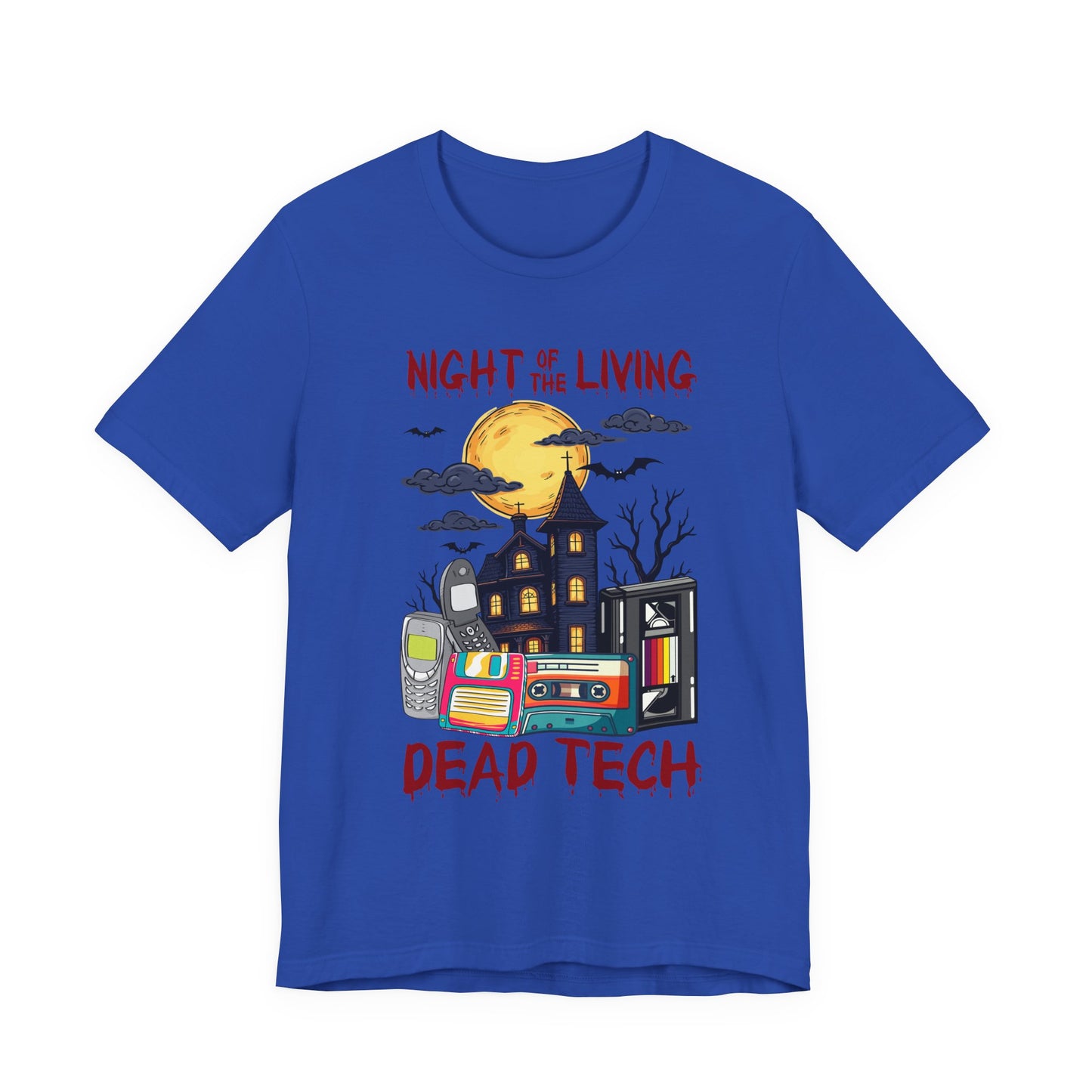 Night of the Living, Dead Tech Tshirt – Haunted Building & Retro Gadgets