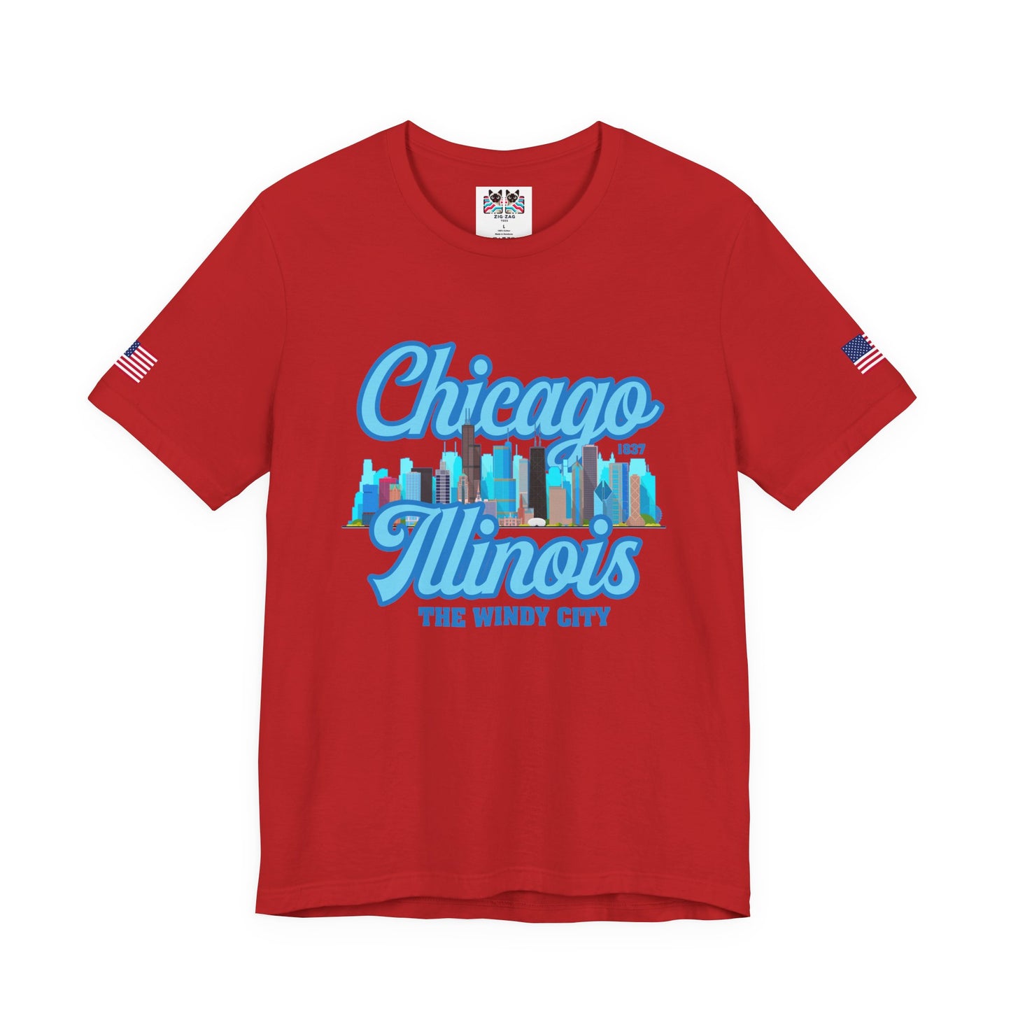 Chicago Illinois Windy City T-Shirt - 1837 Blue Colorful Skyline Navy Design