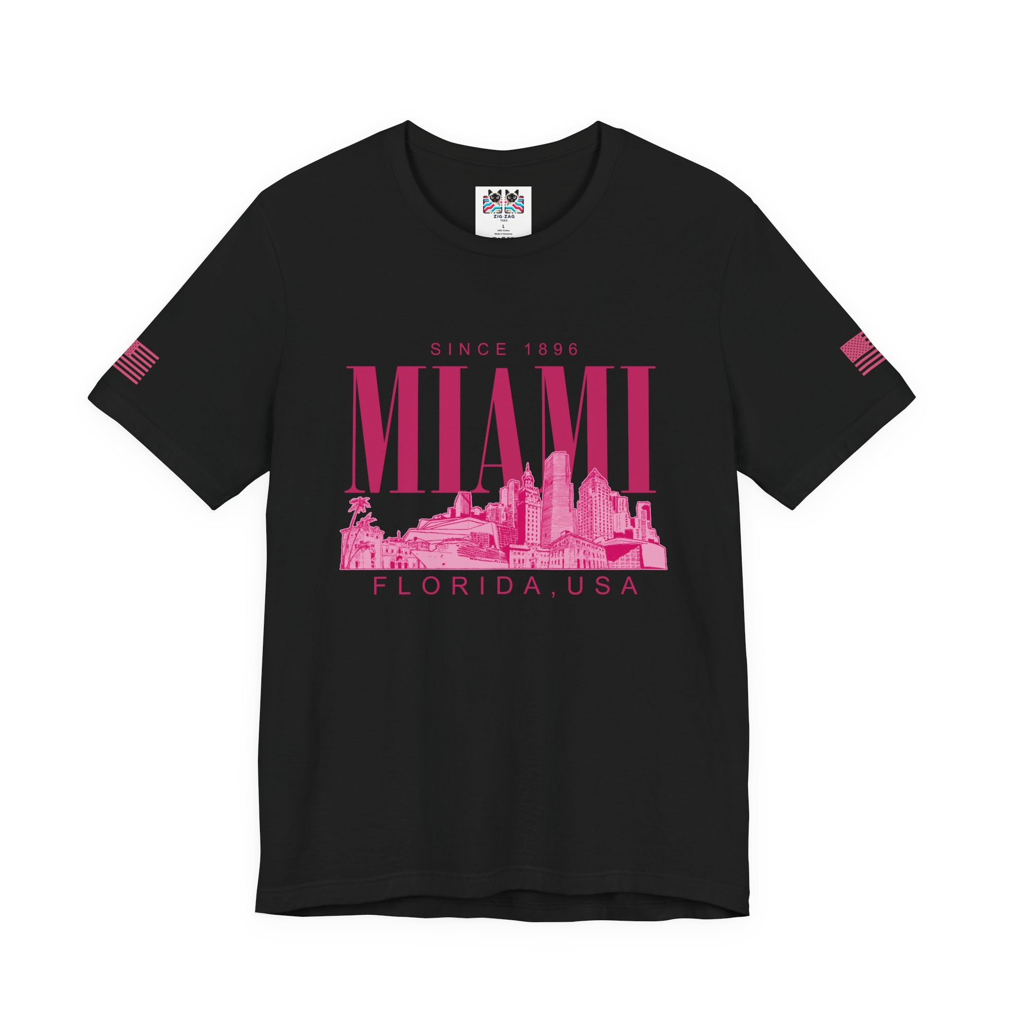 Miami Florida USA Since 1896 T-Shirt – Tonal Skyline Typography Graphic Tee