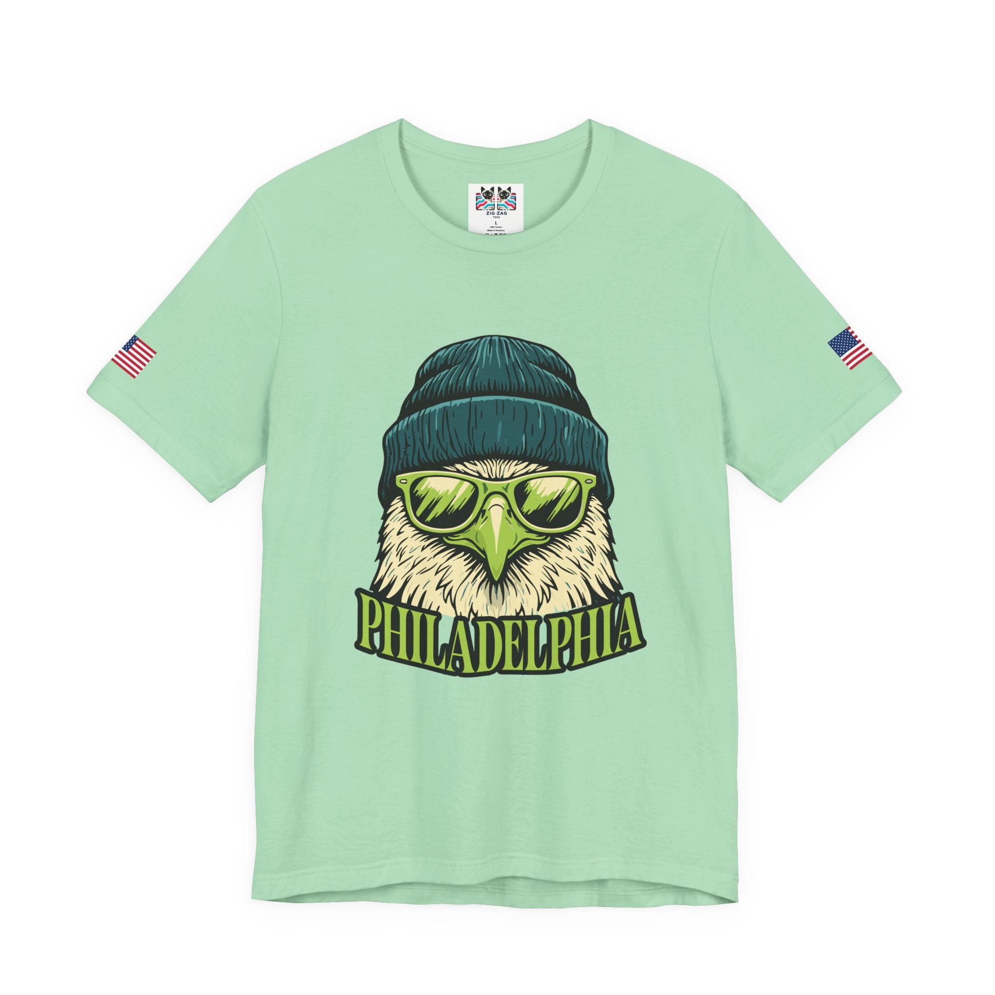 Philadelphia Cool Eagle Beanie Sunglasses Graphic T-Shirt | Funny Philly Football Fan Tee | Eagles Pride Shirt