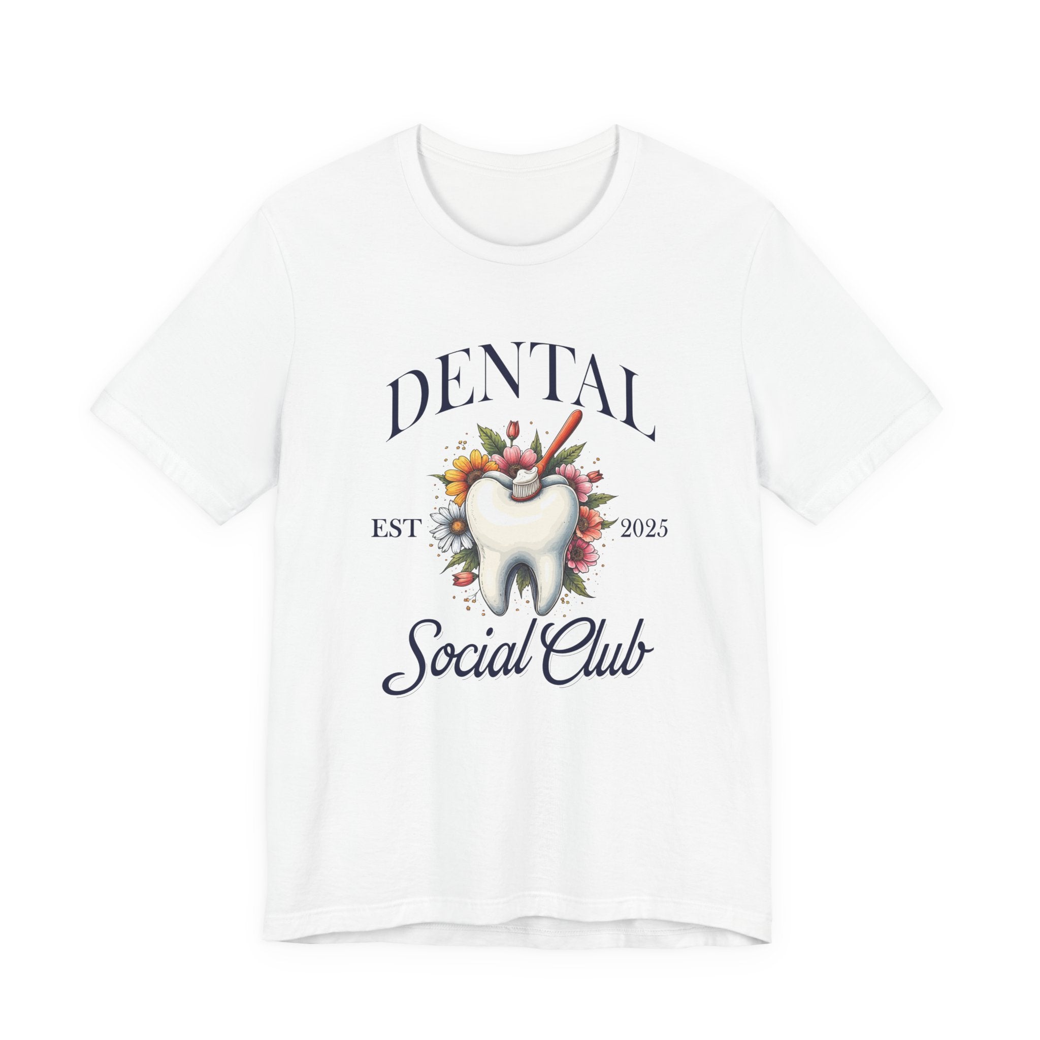 Dental Social Club T Shirt Large Tooth with Brush Paste Flowers Est 2025
