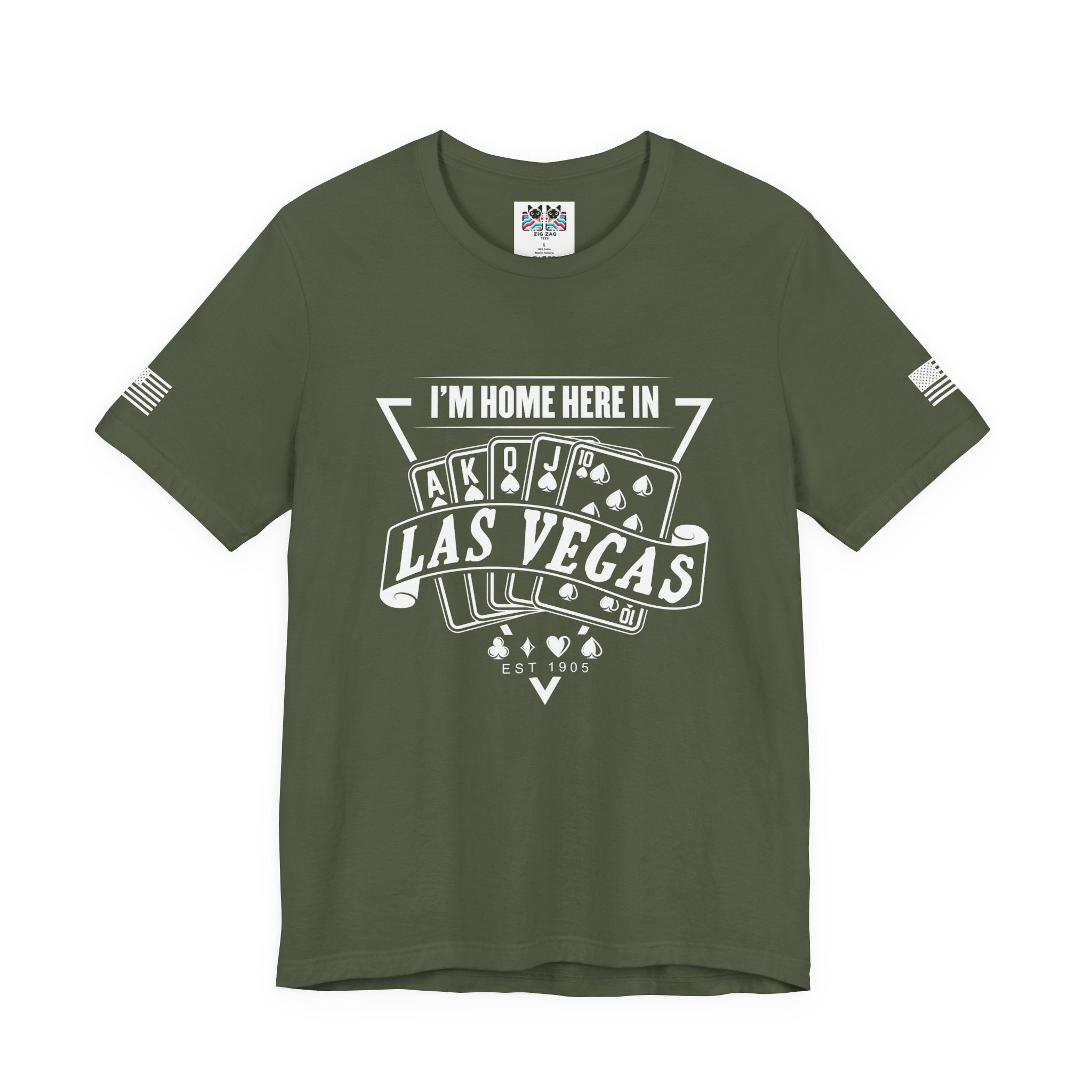I'm Home Here in Las Vegas Front & Back T-Shirt – Poker Cards Casino Royal Flush Tee