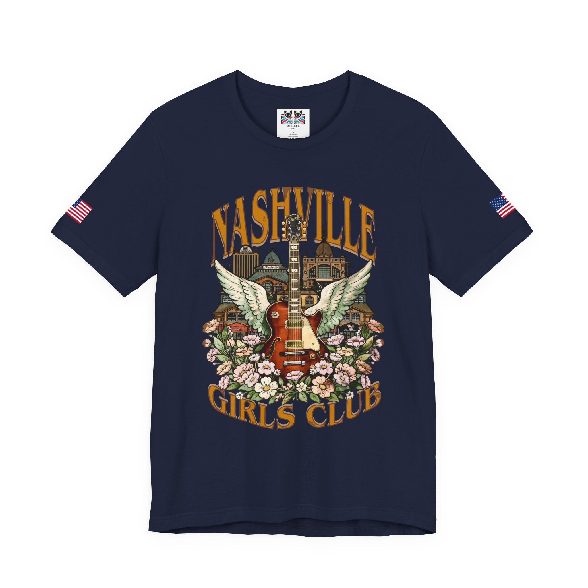 Nashville Girls Club T-Shirt – Winged Guitar Floral Skyline Graphic Tee