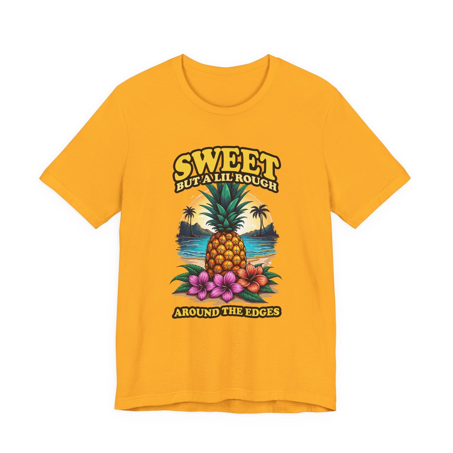 Sweet But A Lil Rough Around The Edges T Shirt Large Pineapple Tropical Beach Scene