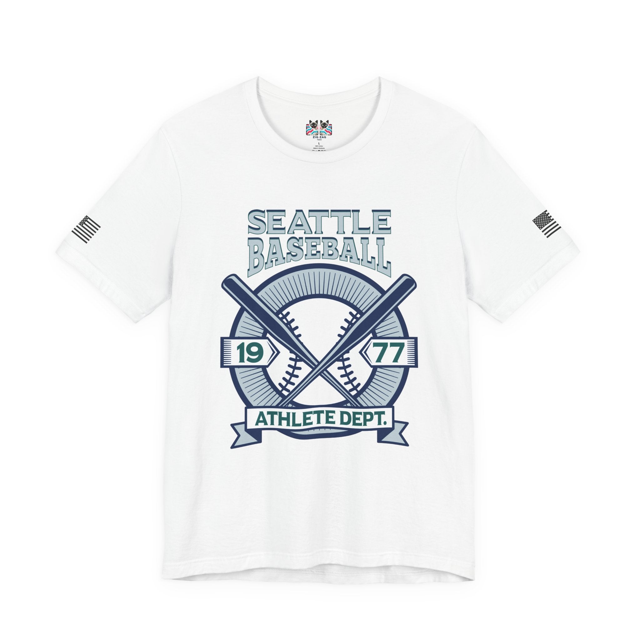 Seattle Baseball 1977 Athlete Dept. Crossed Bats Crest T-Shirt | Seattle Baseball Fan Tee | Retro Sports Graphic Shirt