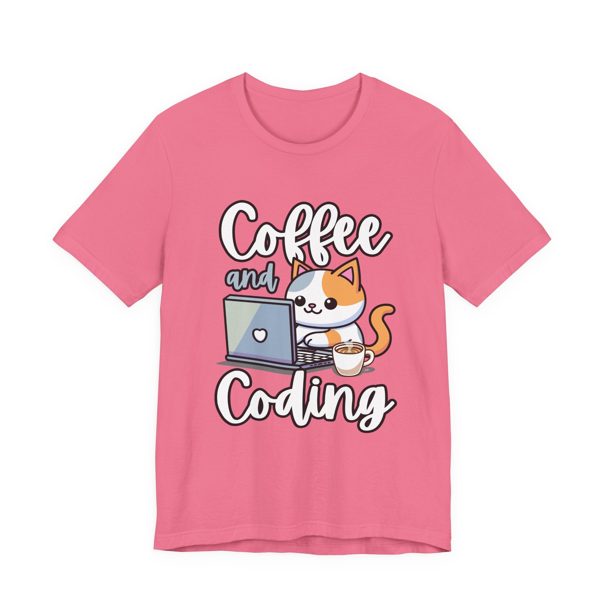 Coffee and Coding Cat Laptop Tshirt – Purrfect for Programmers