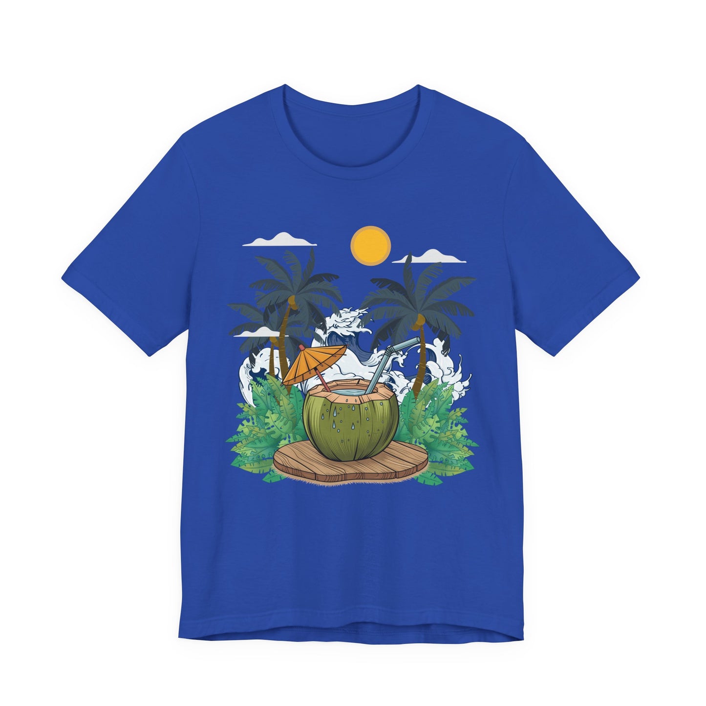 Paradise Found Tropical Refresh – Tender Coconut Drink with Palm Leaves & Ocean Waves Graphic T-Shirt