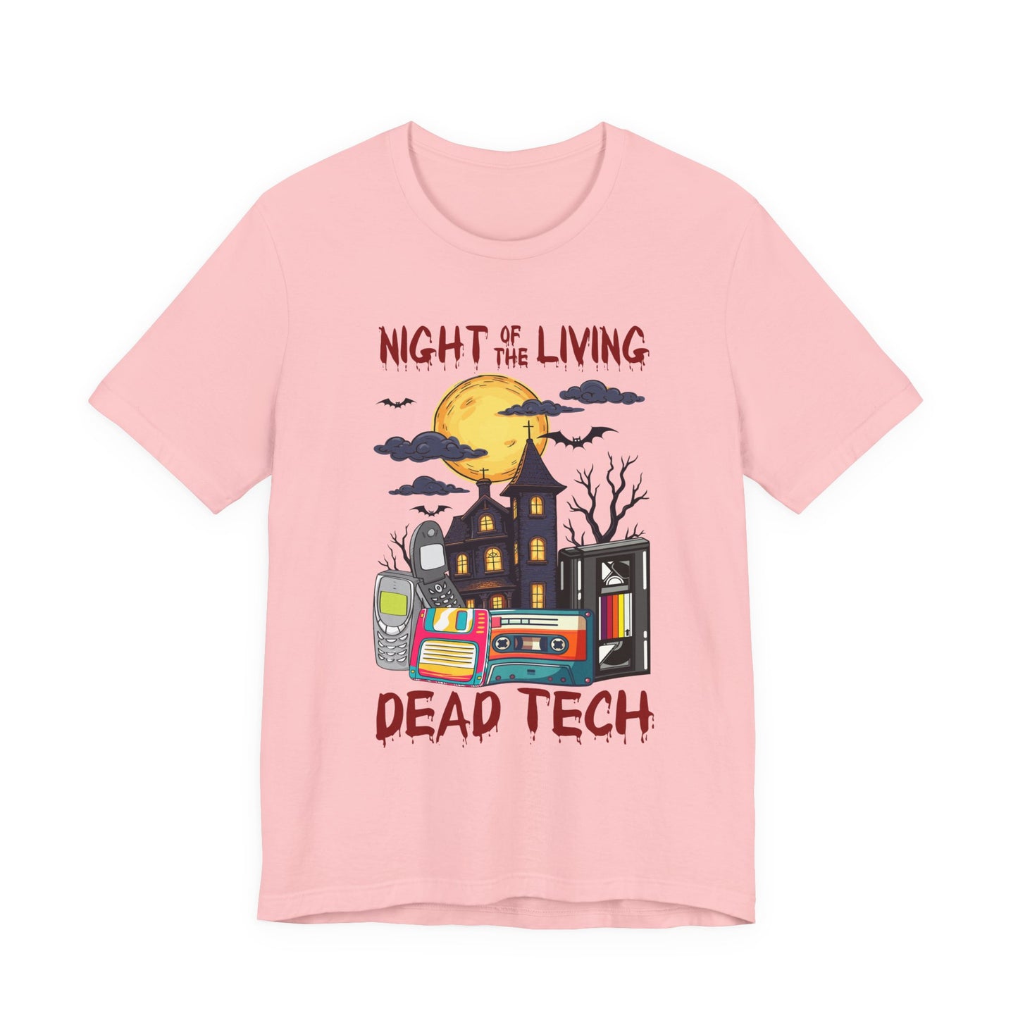 Night of the Living, Dead Tech Tshirt – Haunted Building & Retro Gadgets