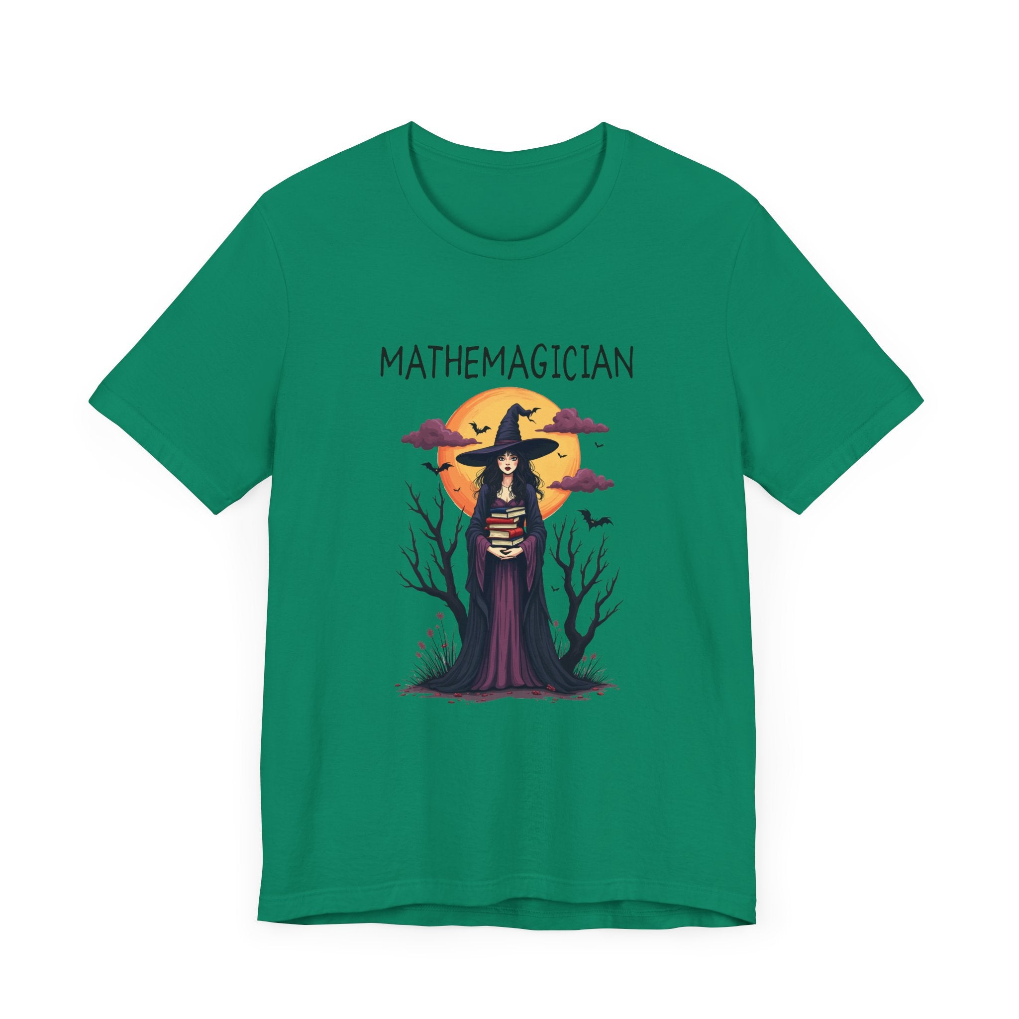 Enchanted Math Magician Tee – Witch with Books and Bats