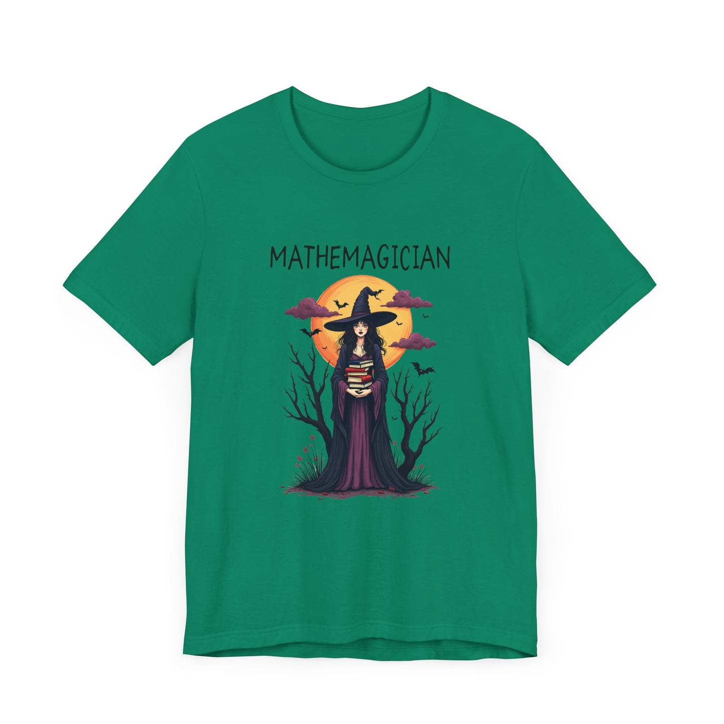 Enchanted Math Magician Tee – Witch with Books and Bats
