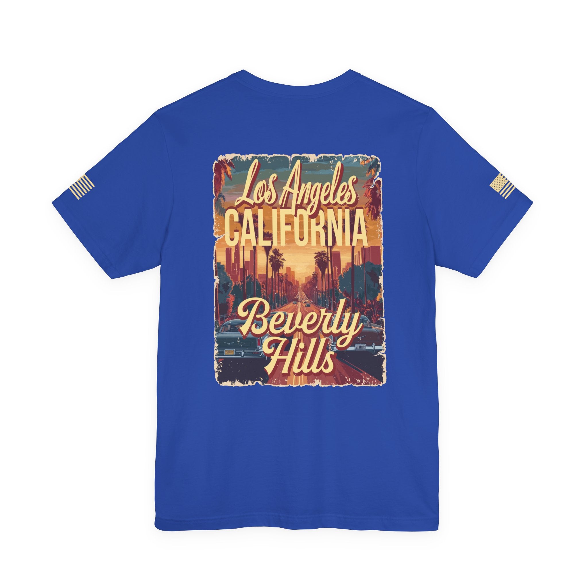 Beverly Hills Los Angeles California Front & Back T-Shirt – Vintage Classic Car Street Scene Tee