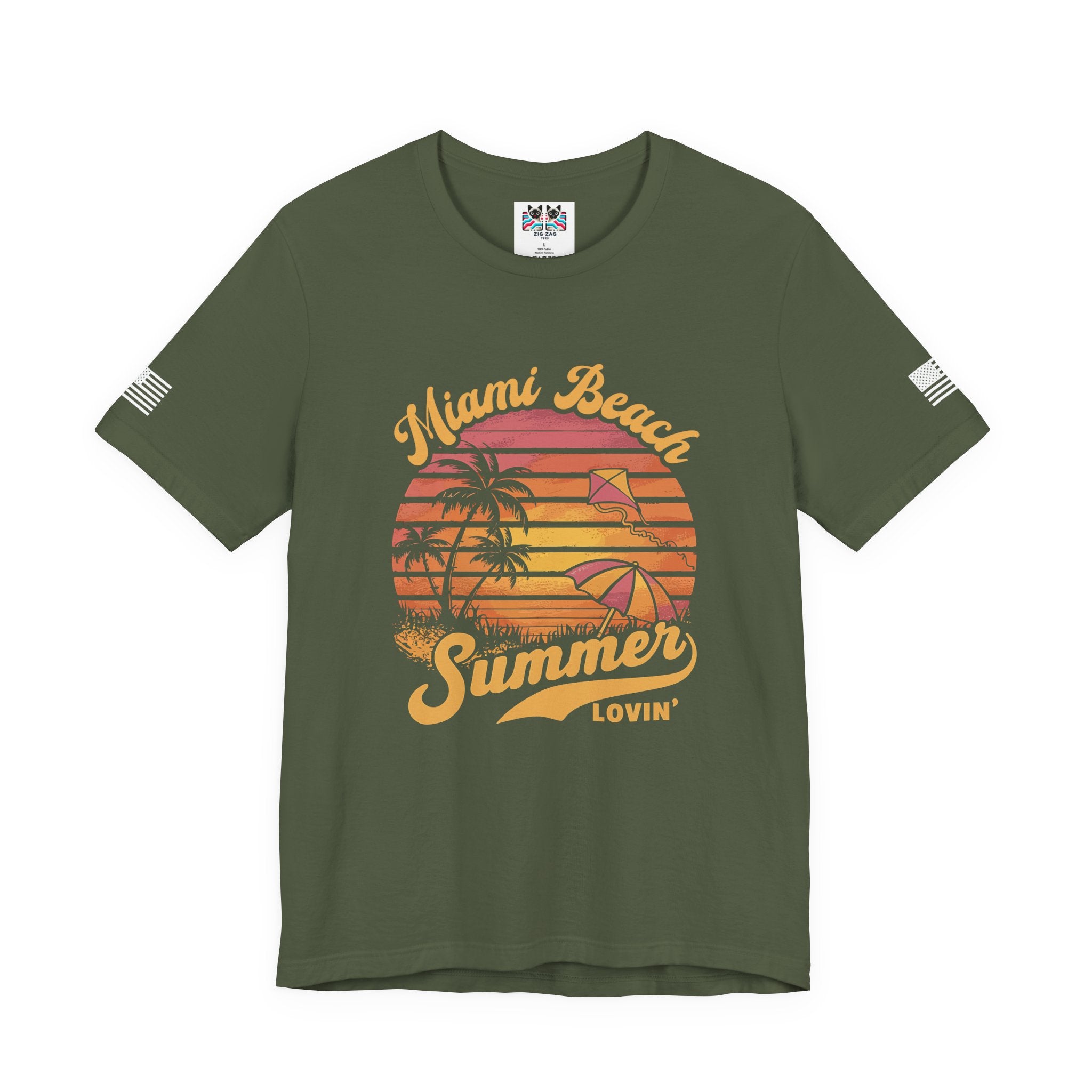 Miami Beach Summer Lovin' T-Shirt – Retro Sunset Kite Palm Tree Beach Graphic Tee