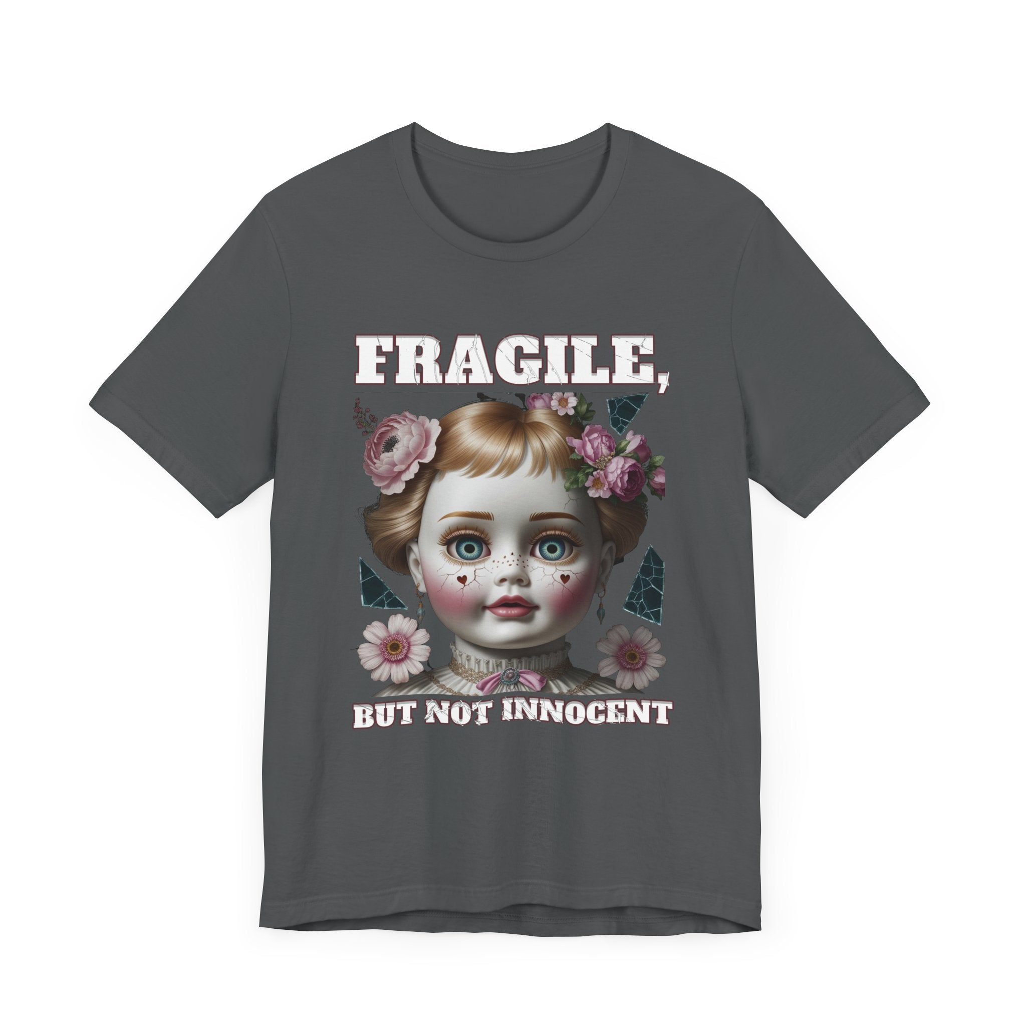 Fragile, But Not Innocent | Doll Face with Flowers & Cracks Graphic T-Shirt