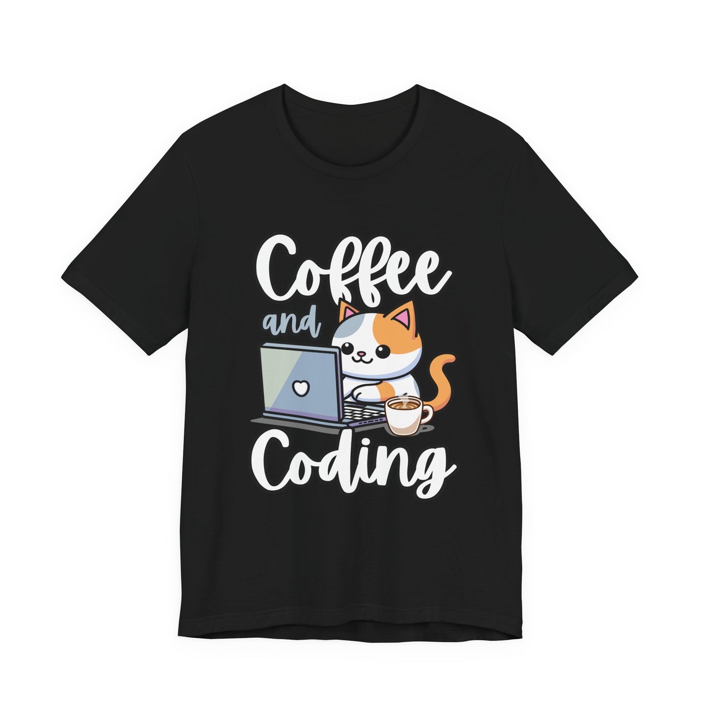 Coffee and Coding Cat Laptop Tshirt – Purrfect for Programmers