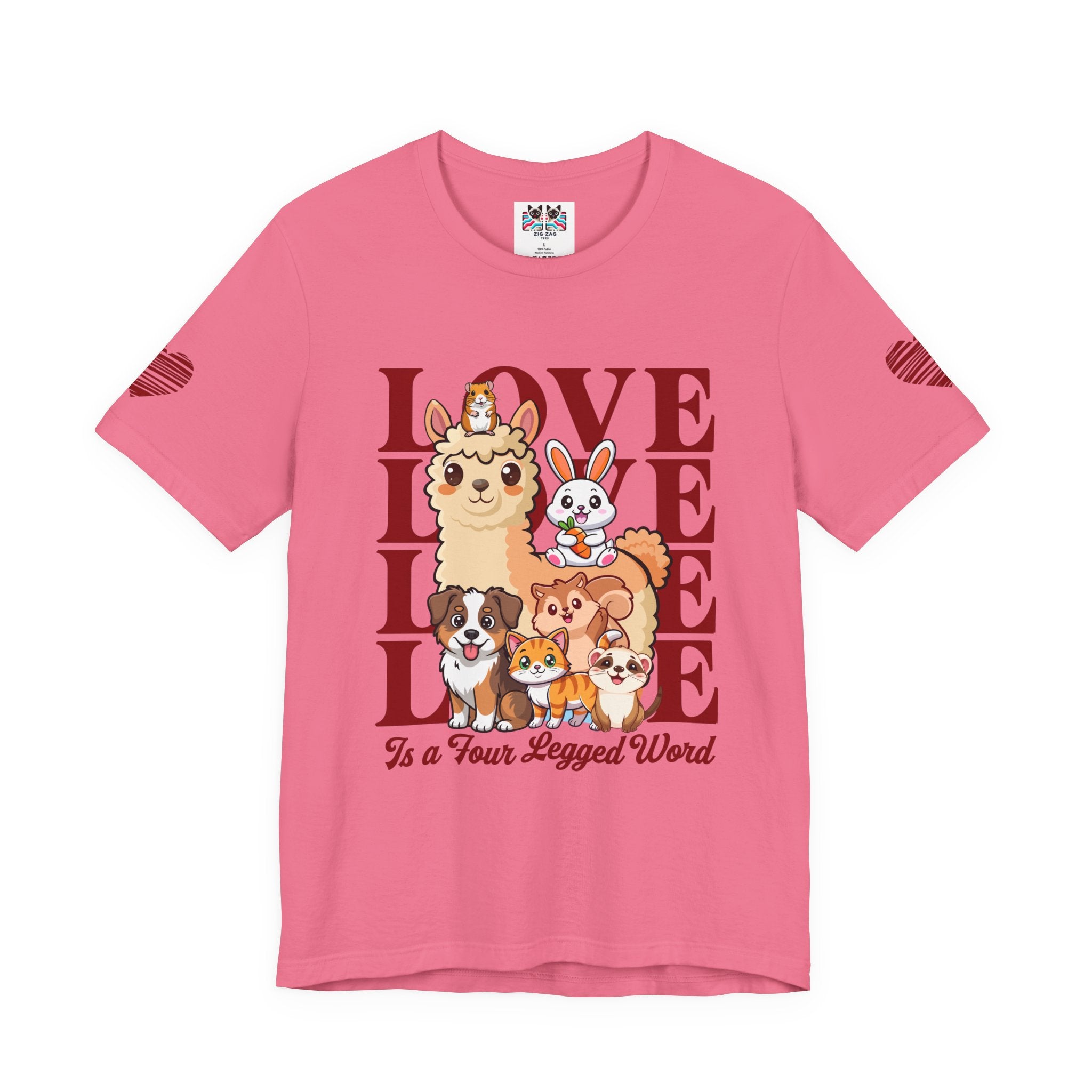 Love Is a Four Legged Word T-Shirt – Cute Animals Llama Dog Cat Rabbit Pet Lover Graphic Tee