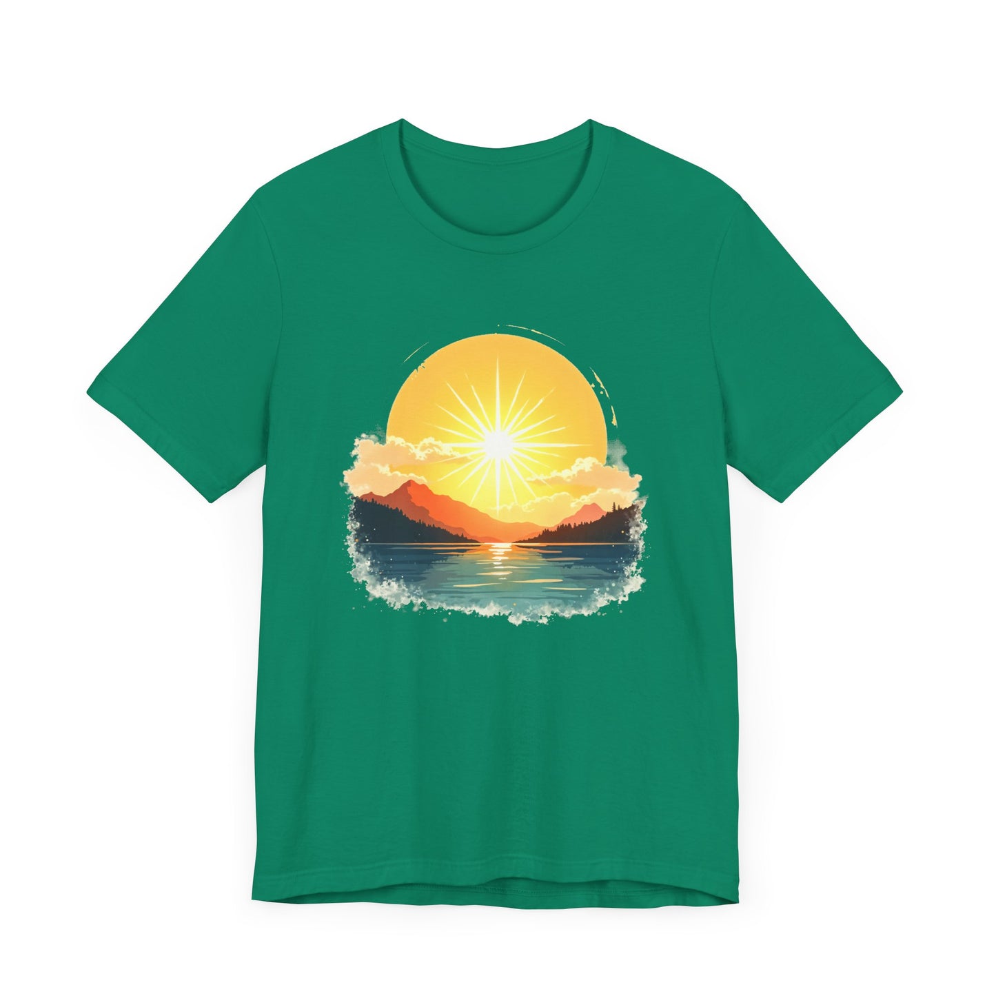 Sunset Mountain and Waterbody Landscape Graphic T-Shirt