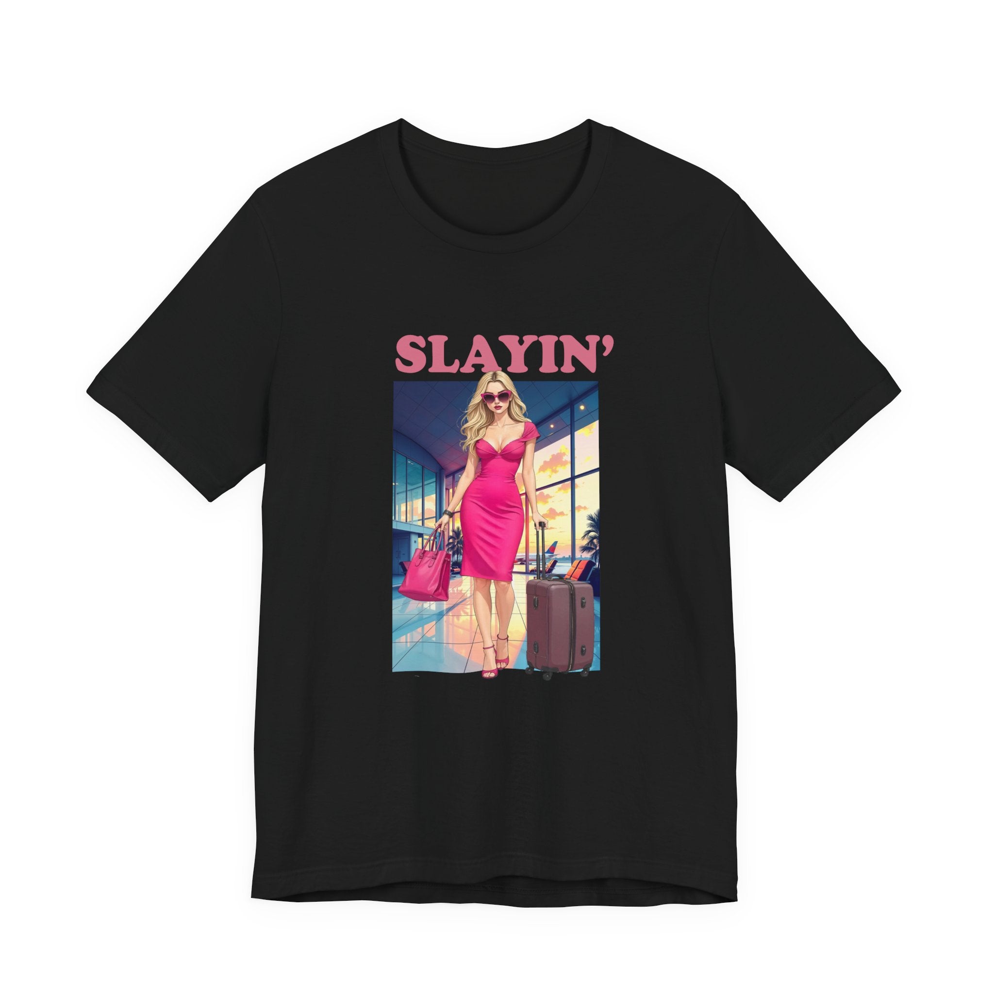 Slayin’ – Pink Airport Lounge Fashion Graphic T-Shirt