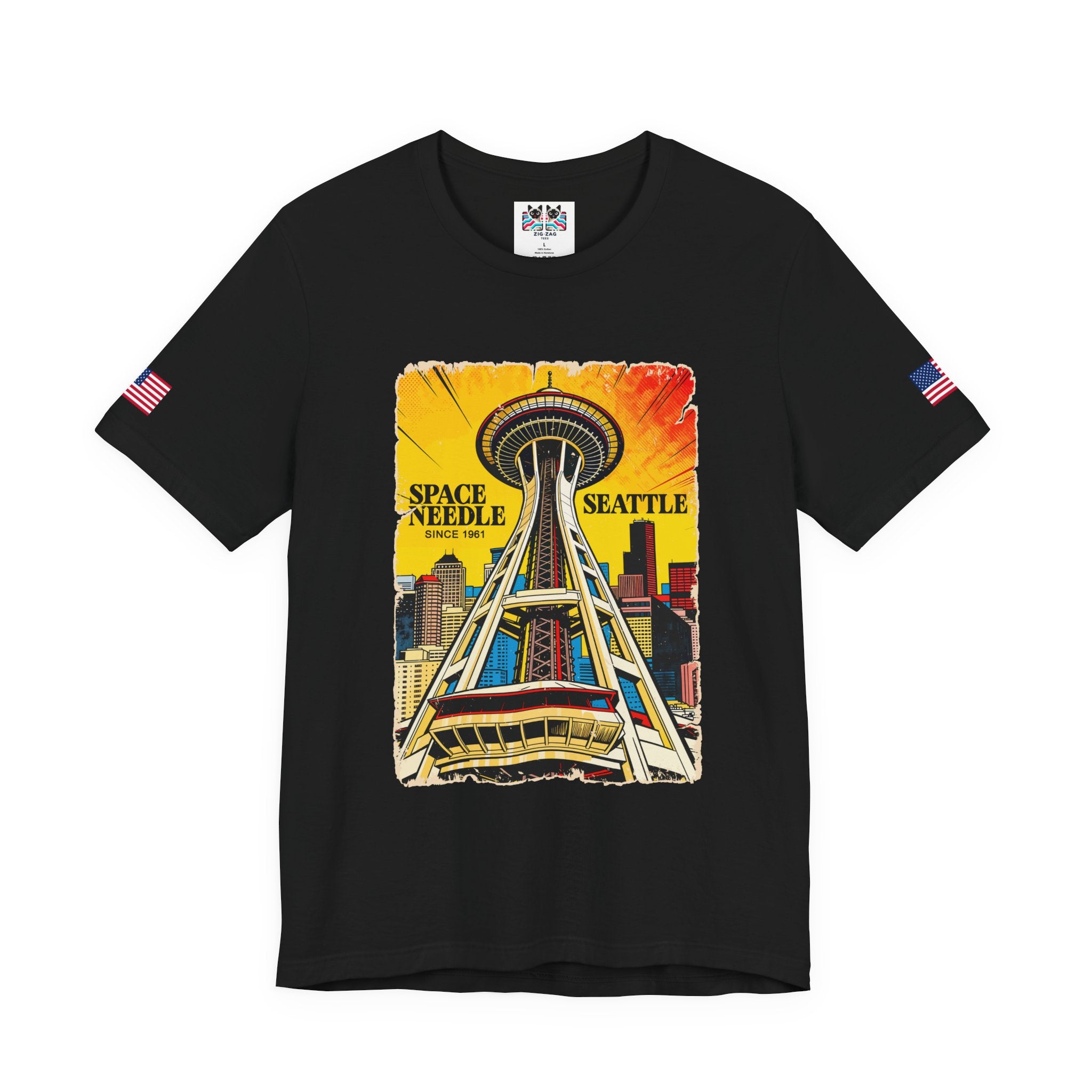 Space Needle Seattle Since 1961 Retro Comic Pop Art Graphic T-Shirt | Seattle Souvenir Tee | Space Needle Poster Shirt
