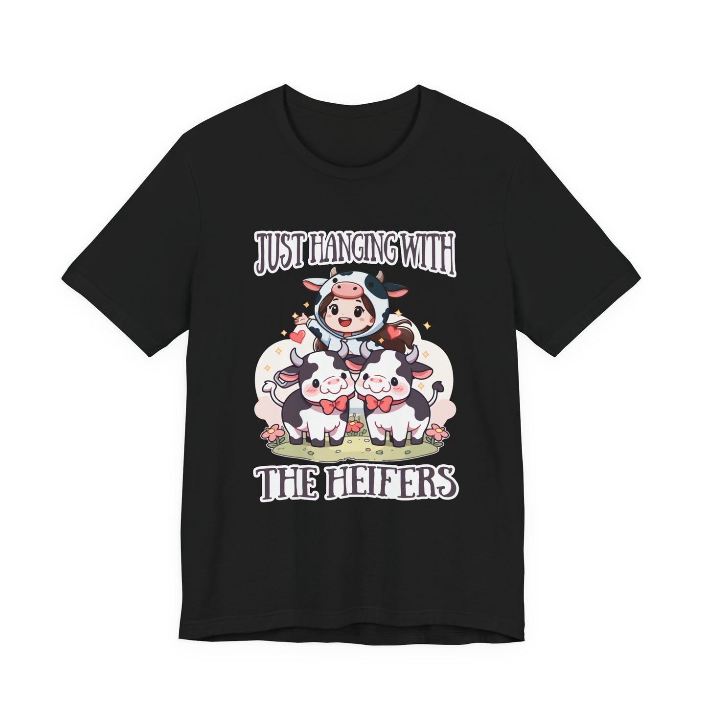 Just Hanging With the Heifers T Shirt – Kid Dressed as Cow with Two Hugging Cows