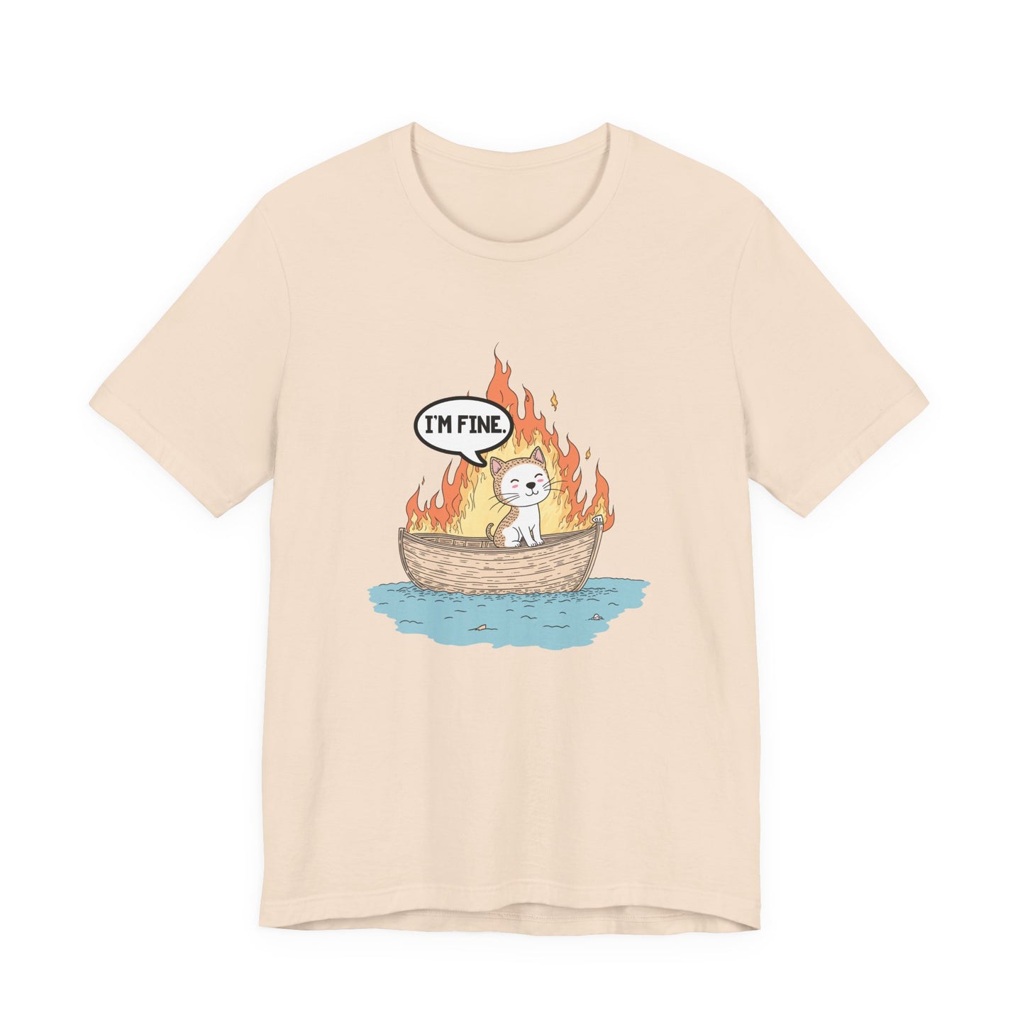 Im Fine Cat In Boat On Fire Tshirt Cat Sitting in Burning Boat Humor