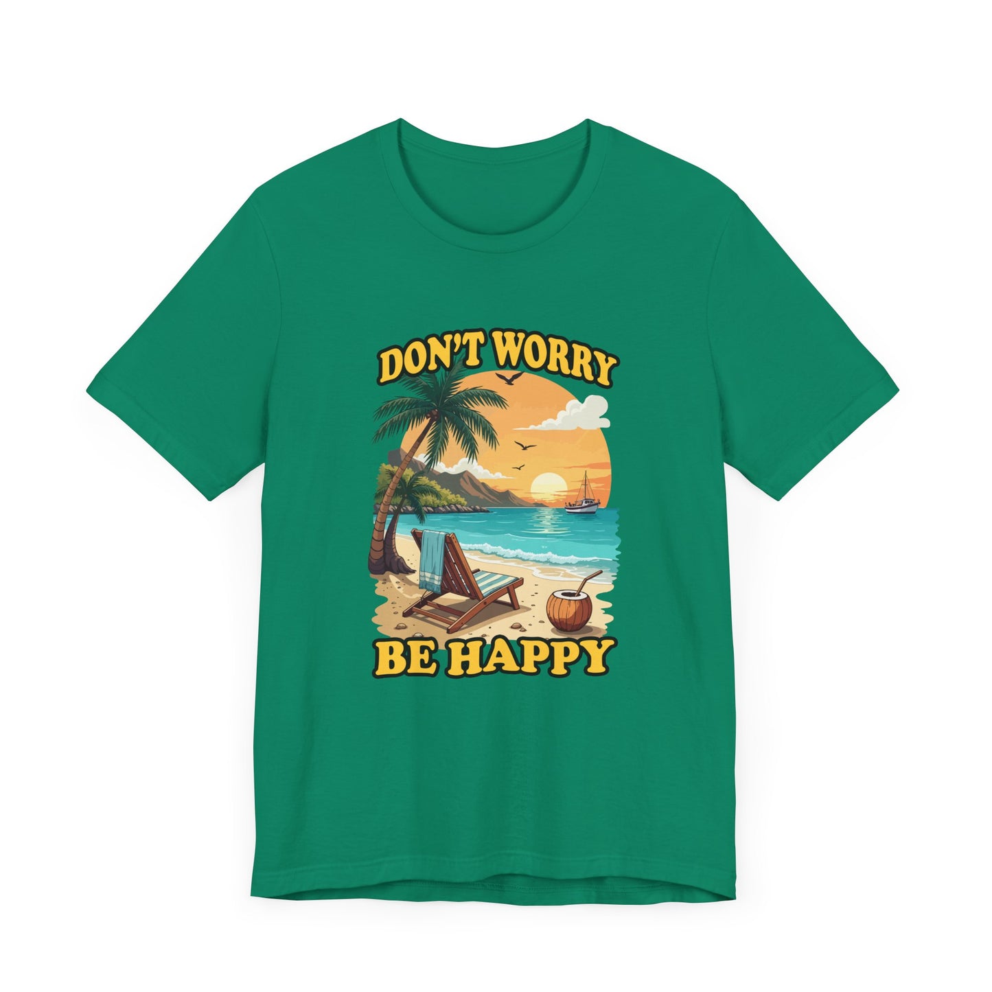 Don’t Worry Be Happy T-Shirt – Retro Beach Sunset Graphic Tee
