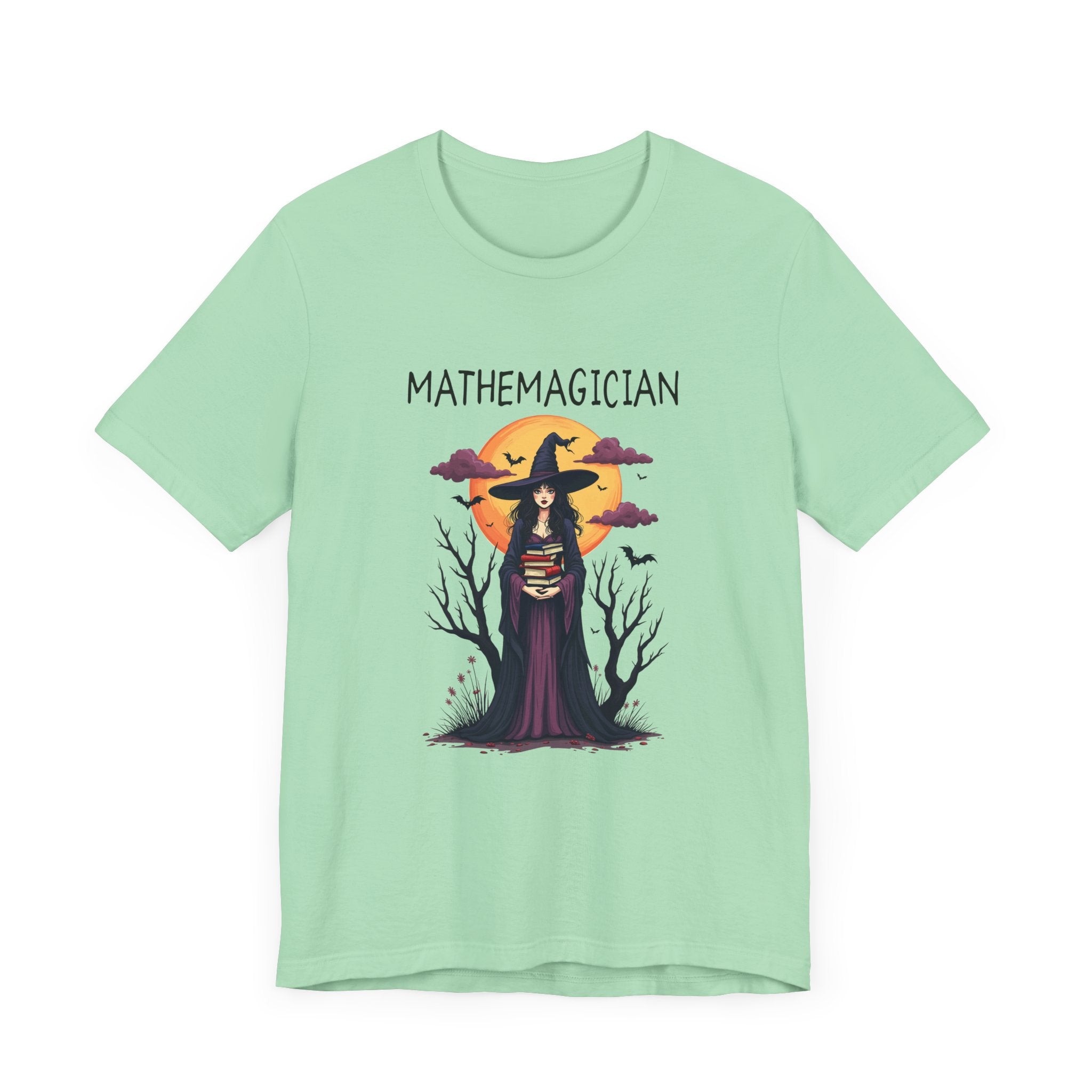 Enchanted Math Magician Tee – Witch with Books and Bats